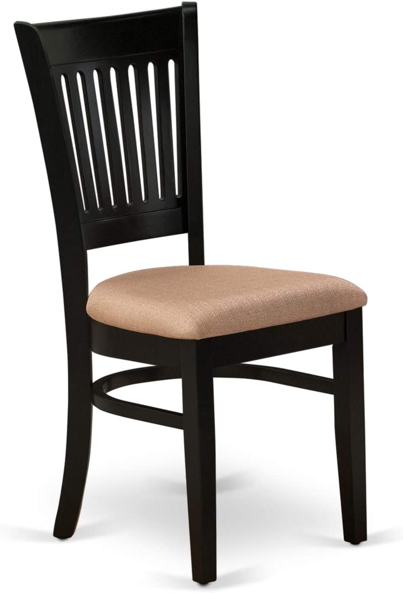 DLVA5-BLK-C Black Round Dining 42" Dropleaf Table & 4 Linen Fabric Upholstered Chairs