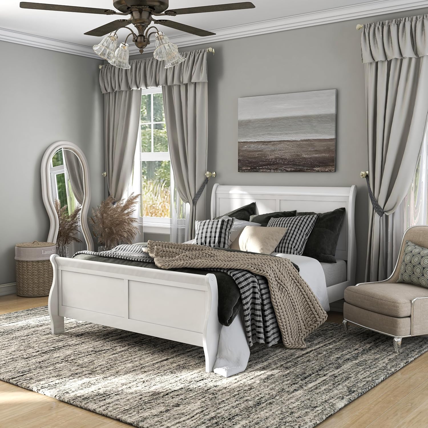 Furniture of America Toni Transitional Solid Wood Panel Queen Bed in White