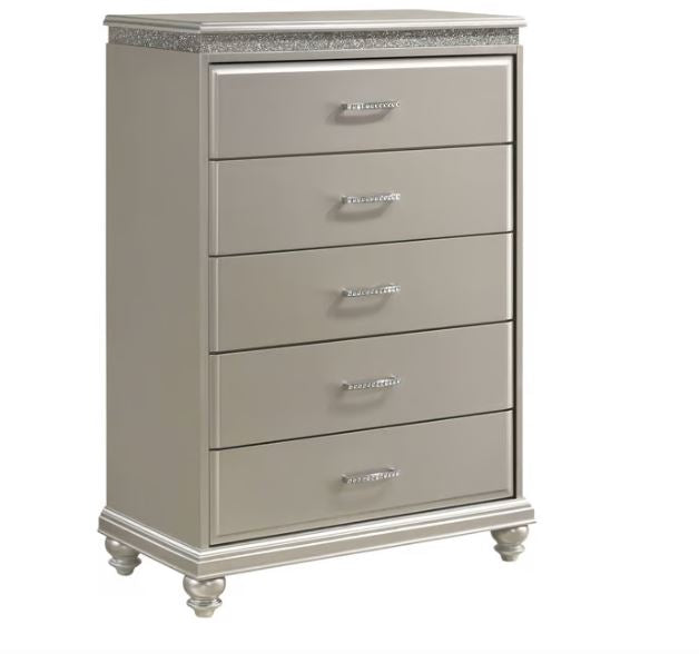 Valiant 5 PC King Glam Silver Upholstered Bedroom Set