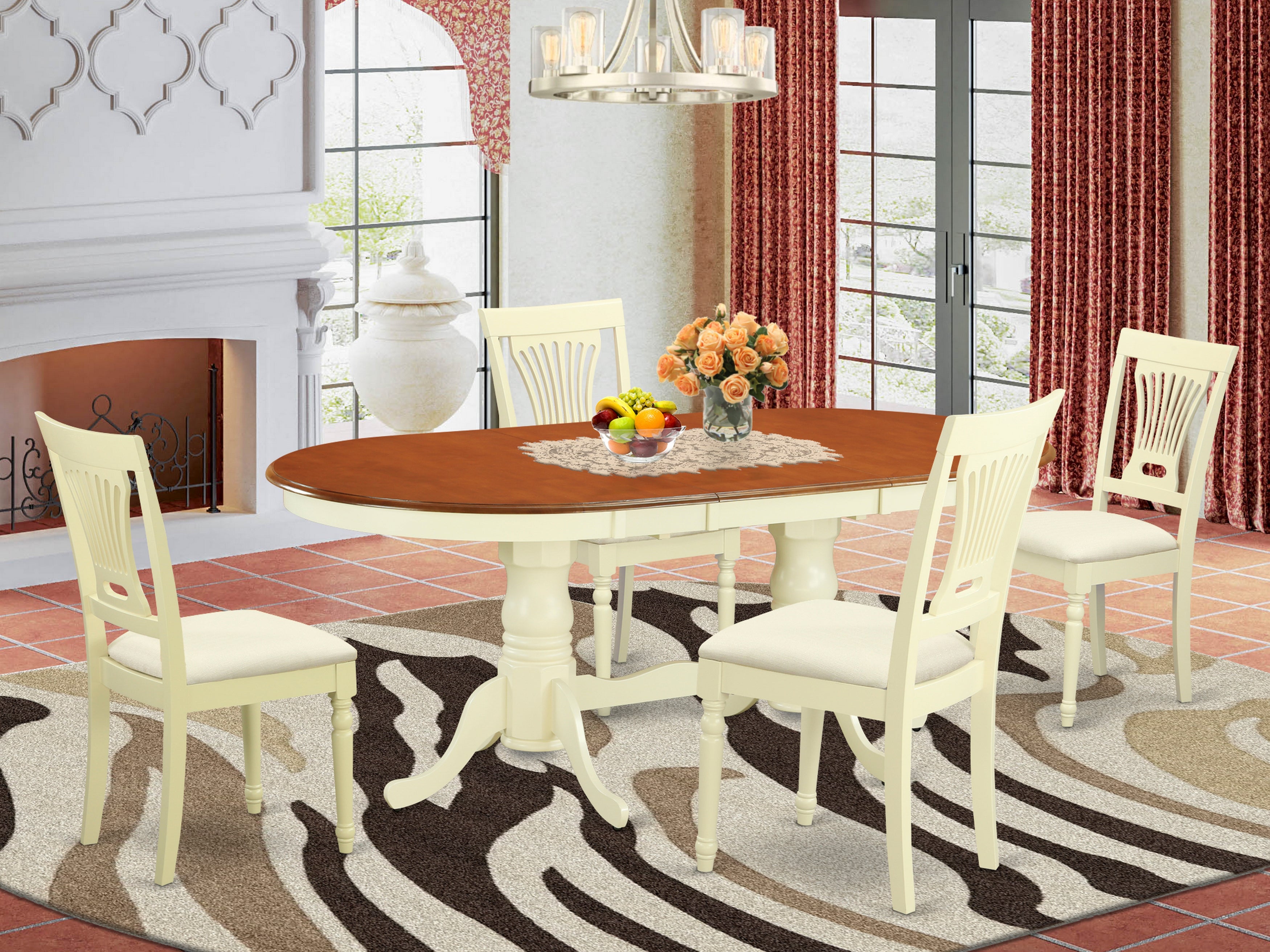 PLAI5-WHI-C 5 PC Dining room set for 4-Dining Table and 4 Dining Chairs