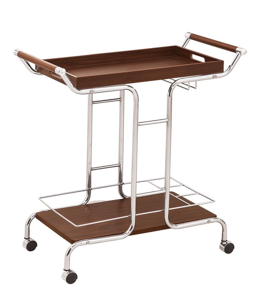 Transitional Serving Cart with Stemware Rack and Casters Walnut and Chrome