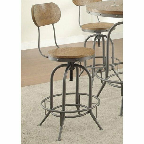 2 - Adjustable Swivel Bar Stools with Wood Back & Seat Graphite & Weathered Oak