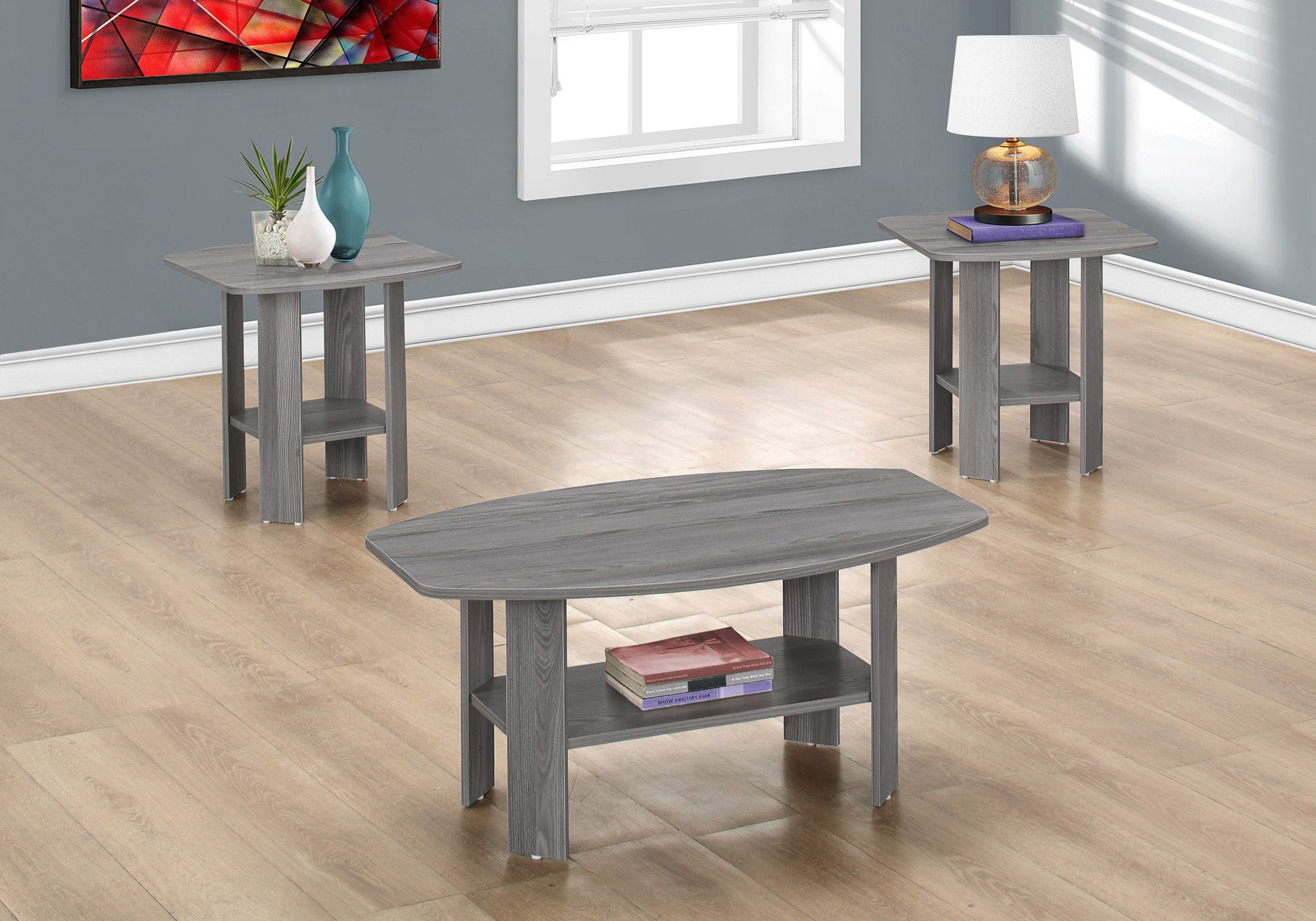 Farmhouse Rustic Gray Barn 3 PC Coffee End Table Set