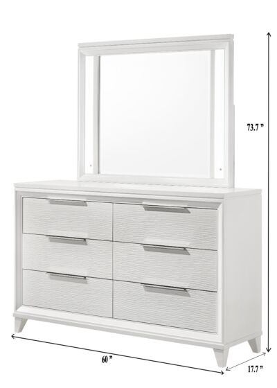 Cressida 5 Pc Modern White LED Upholstered Panel Queen Bedroom Set