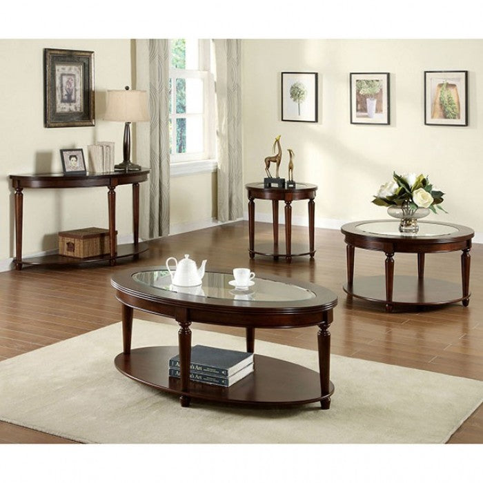 Granvia Traditional End table with Glass Top In Deep Charry
