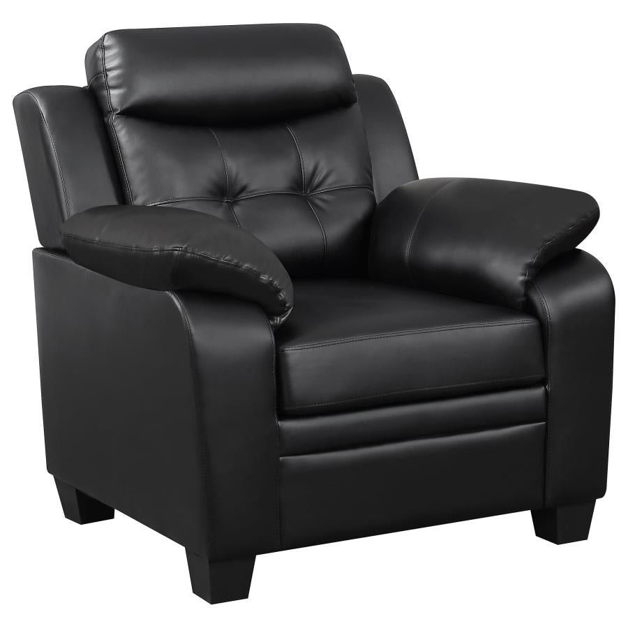 Finley Tufted Pillow Arm Leatherette Upholstered Chair In Black