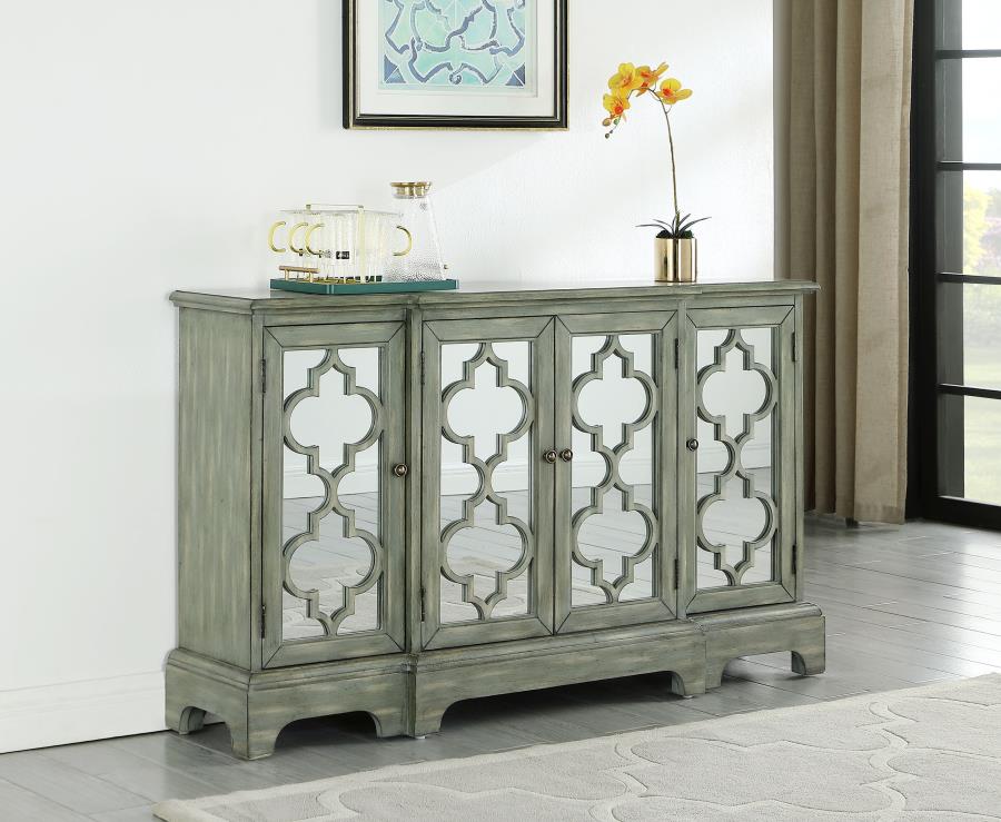 Erigeron Mirrored 4-door Accent Cabinet Grey and Bronze