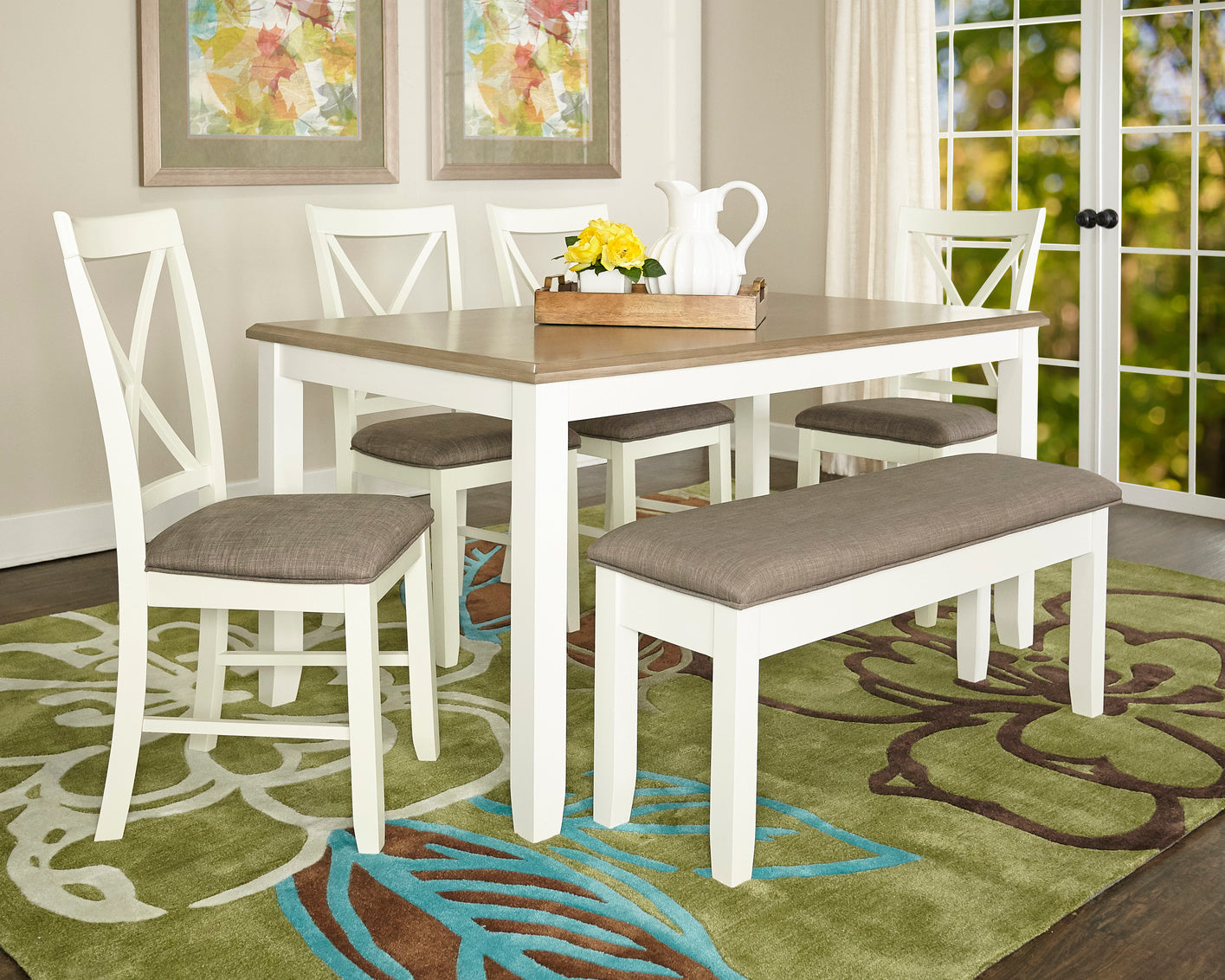 Powell Furniture Jane Dining Table in Taupe And Vanilla White