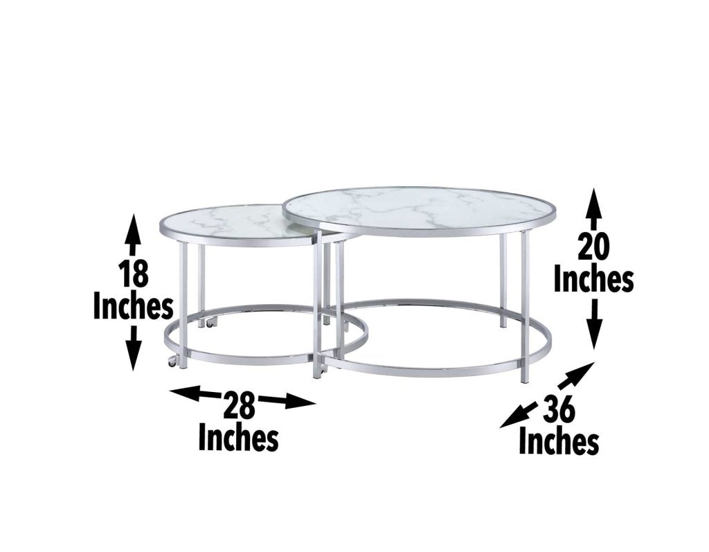Rayne Faux Marble Nesting Cocktail Tables In White And Chrome