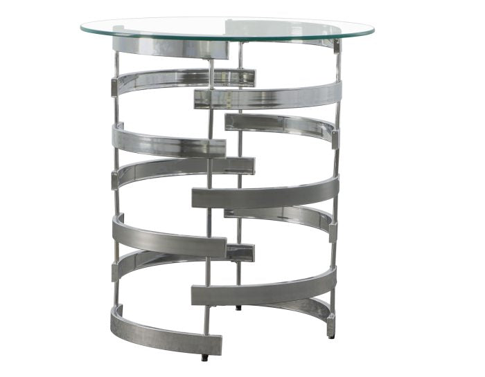 Steve Silver Tayside Rumfelt Round Glass Top End Table in Chrome