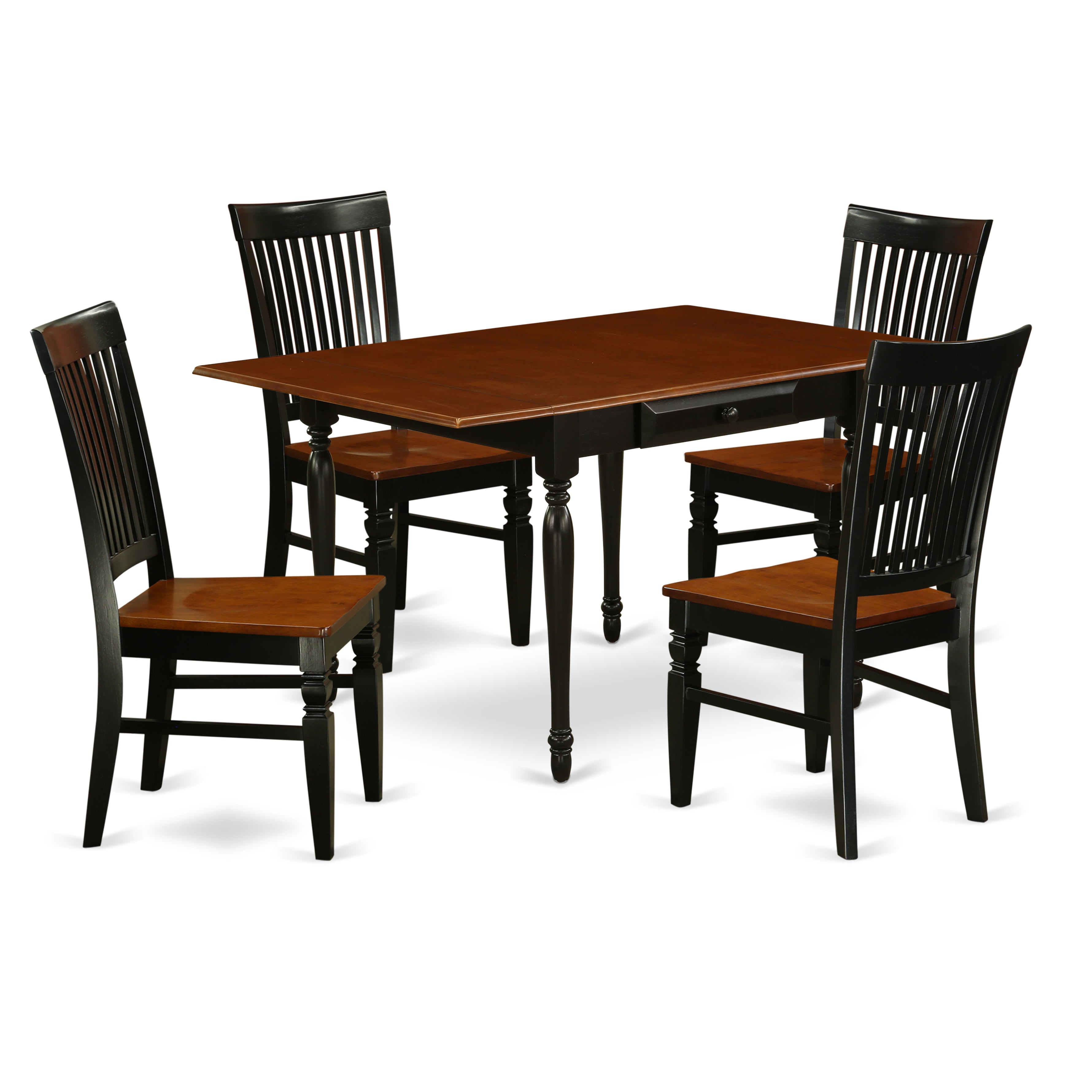 East West Furniture MZWE5-BCH-W 5 Pieces Dining set - Strong Drop Leaf Solid Wood Dining Room Table and 4 Hardwood Seat Dining Chairs, Black and Cherry Finish