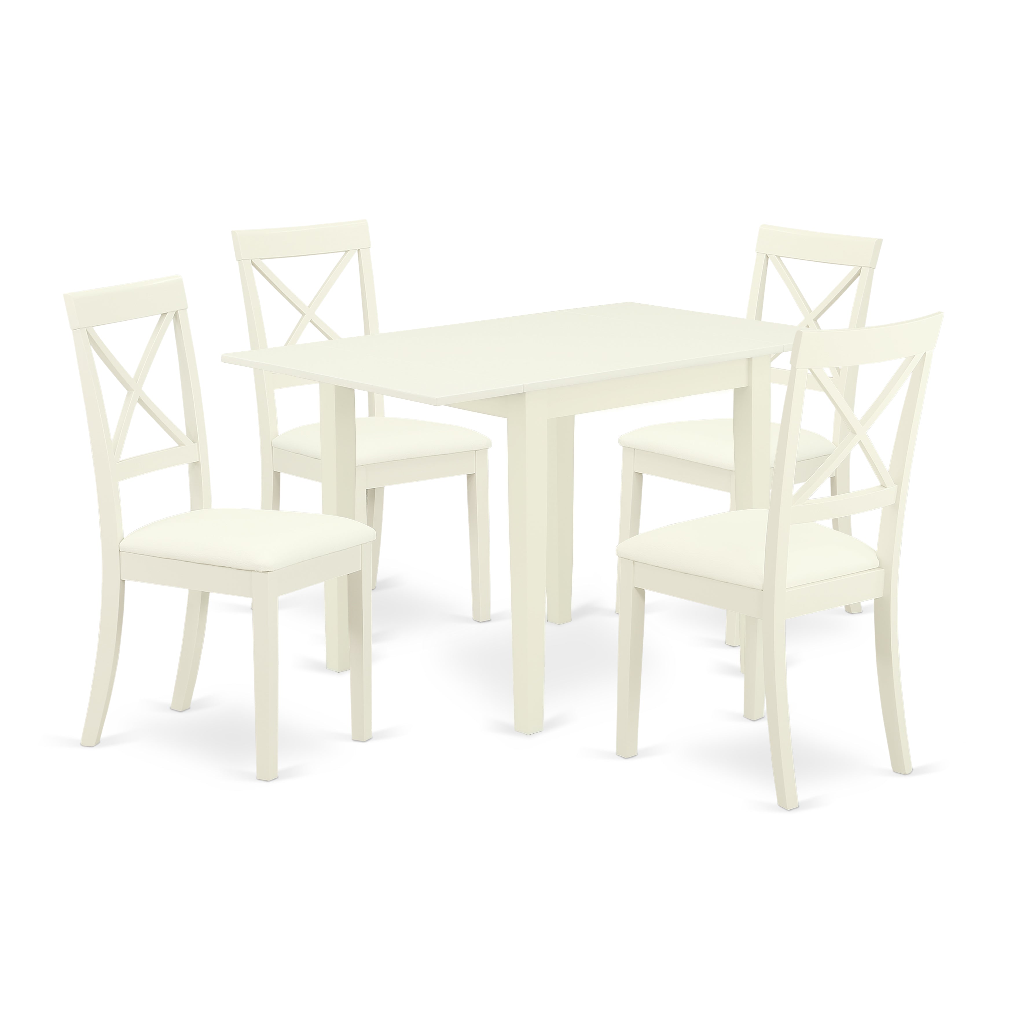 East West Furniture NDBO5-LWH-LC Dining Room Table Set 5 Piece - 4 Fantastic Wooden Dining Room Chairs - an Eye-catching Kitchen Table - Linen White Color Faux Leather - Linen White Finish Real wood Structure