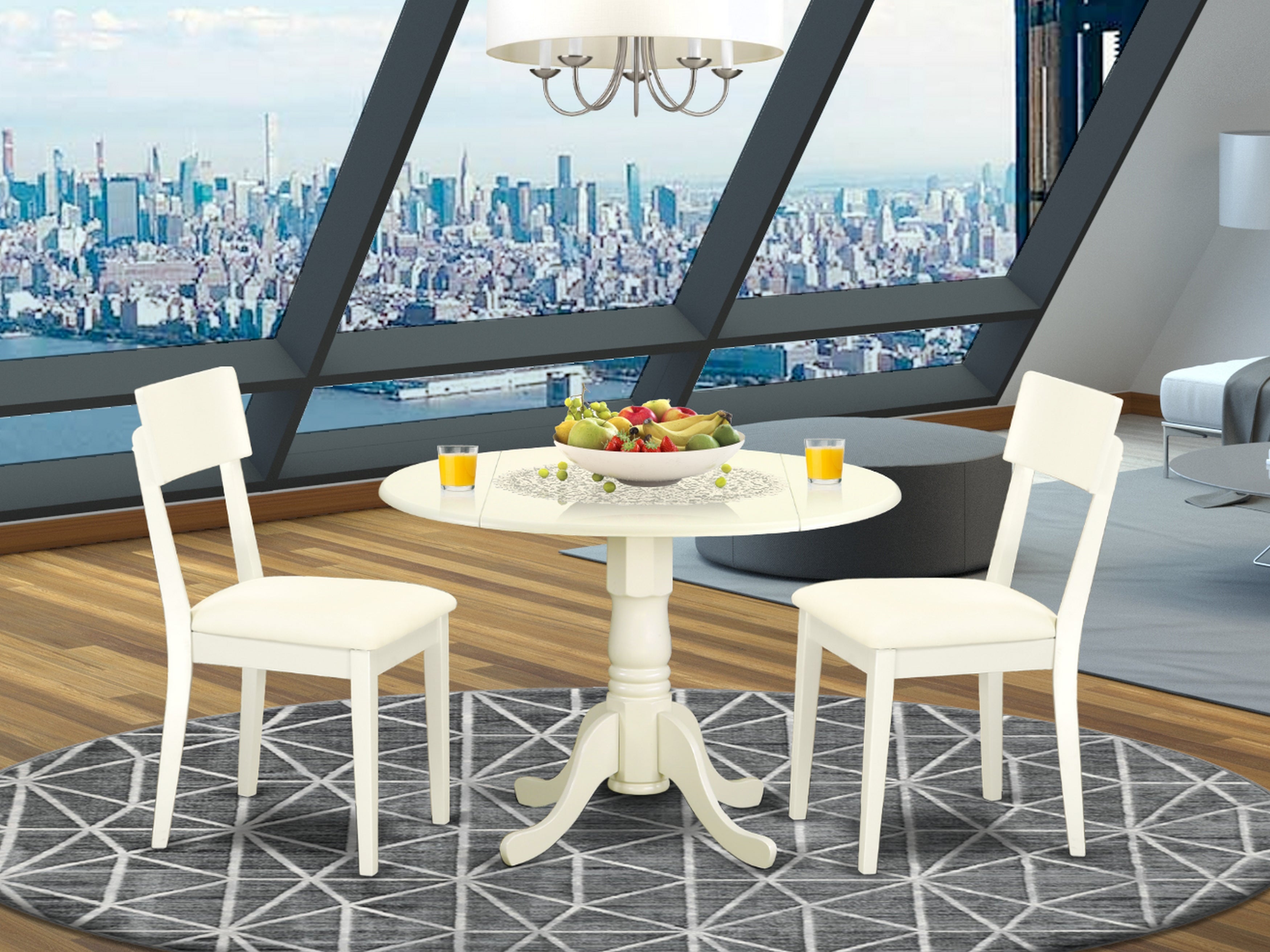 DLAD3-WHI-LC 3 PC Dublin kitchen table set-Dining table and 2 Faux Leather Kitchen chairs