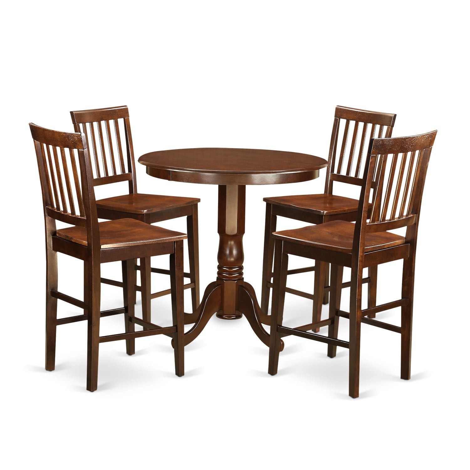 JAVN5-MAH-W 5 Pc Dining counter height set-pub Table and 4 Dining Chairs.