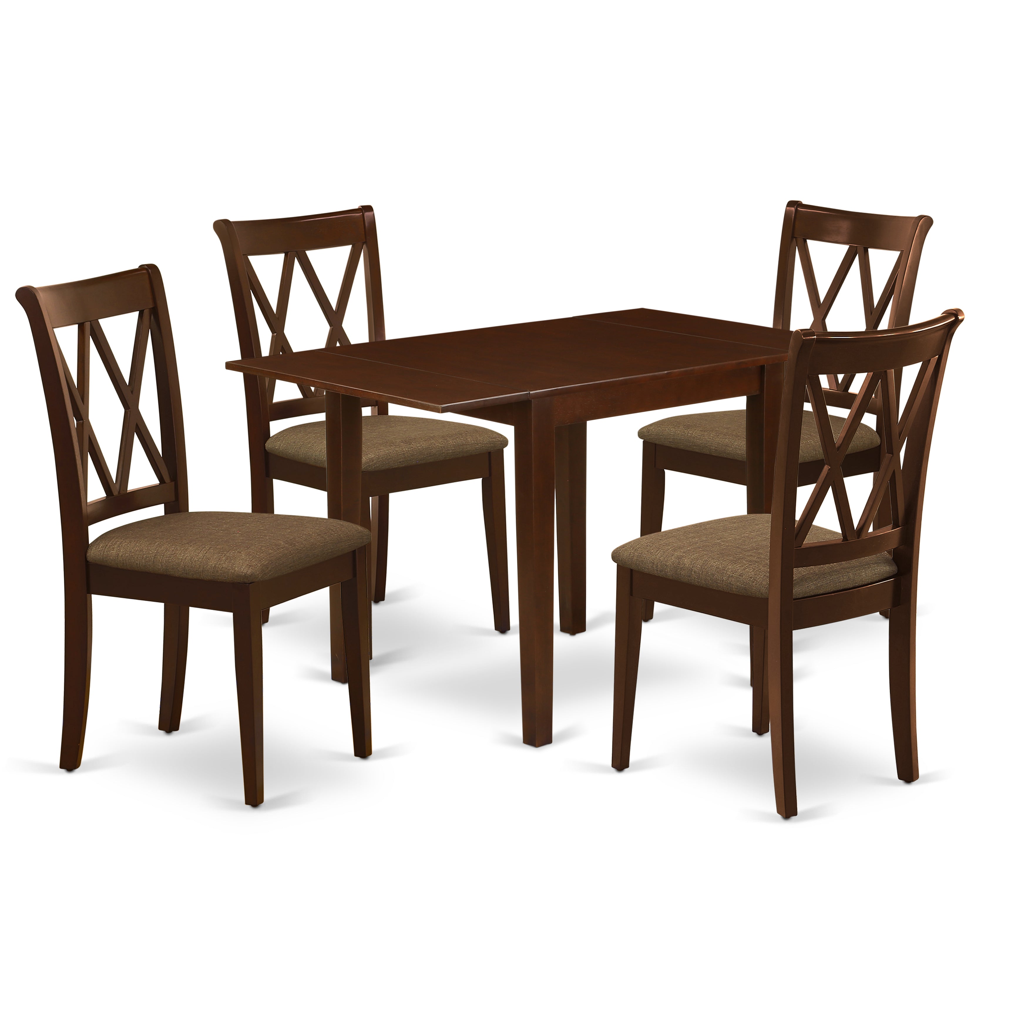 East West Furniture NDCL5-MAH-C Dining Room Table Set for 5- 4 Wonderful Wood Dining Chairs - an Eye-catching Wooden Dining Table - Mahogany Color Microfiber - Mahogany Finish Wooden Structure