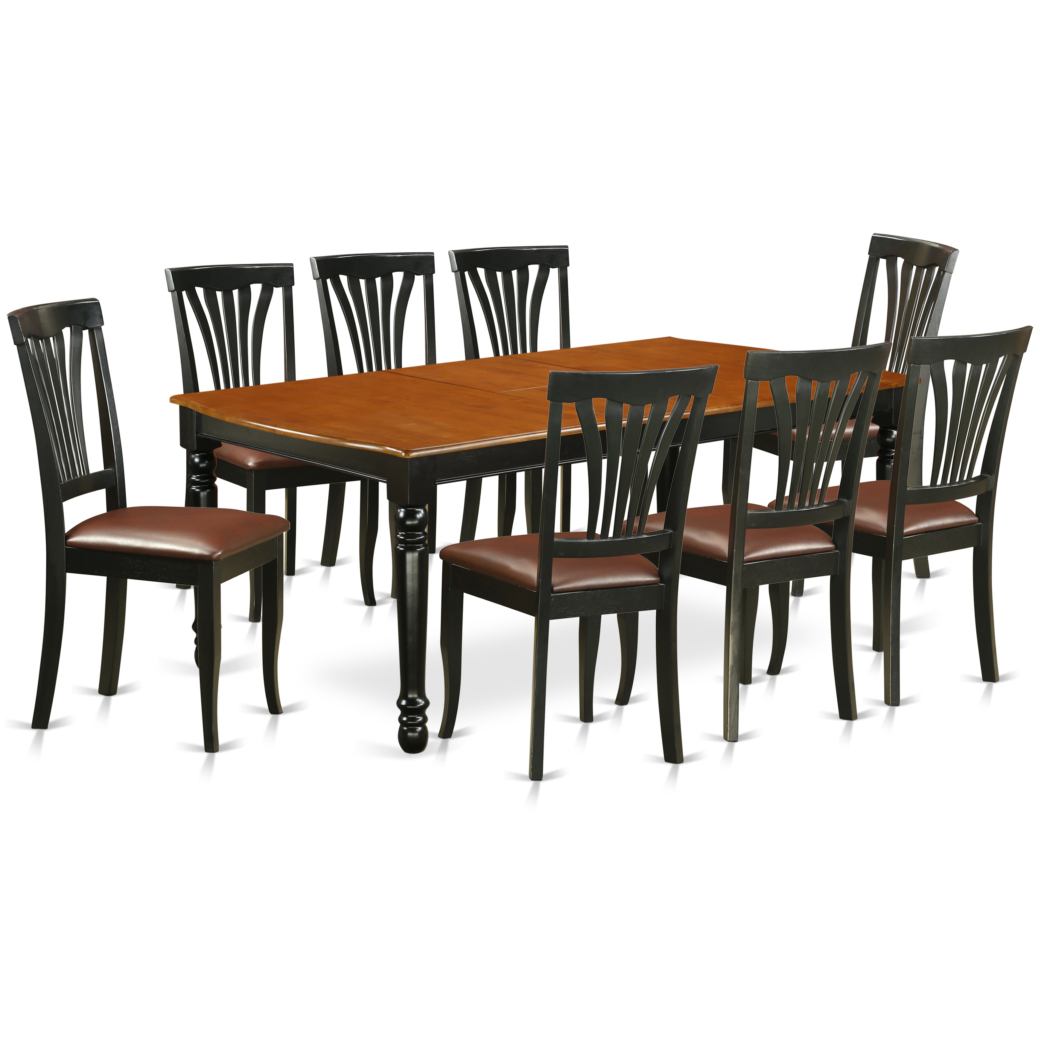 DOAV9-BCH-LC 9 PC kitchen tables and chair set with one Dover dining table and 8 kitchen chairs in a Black and Cherry Finish