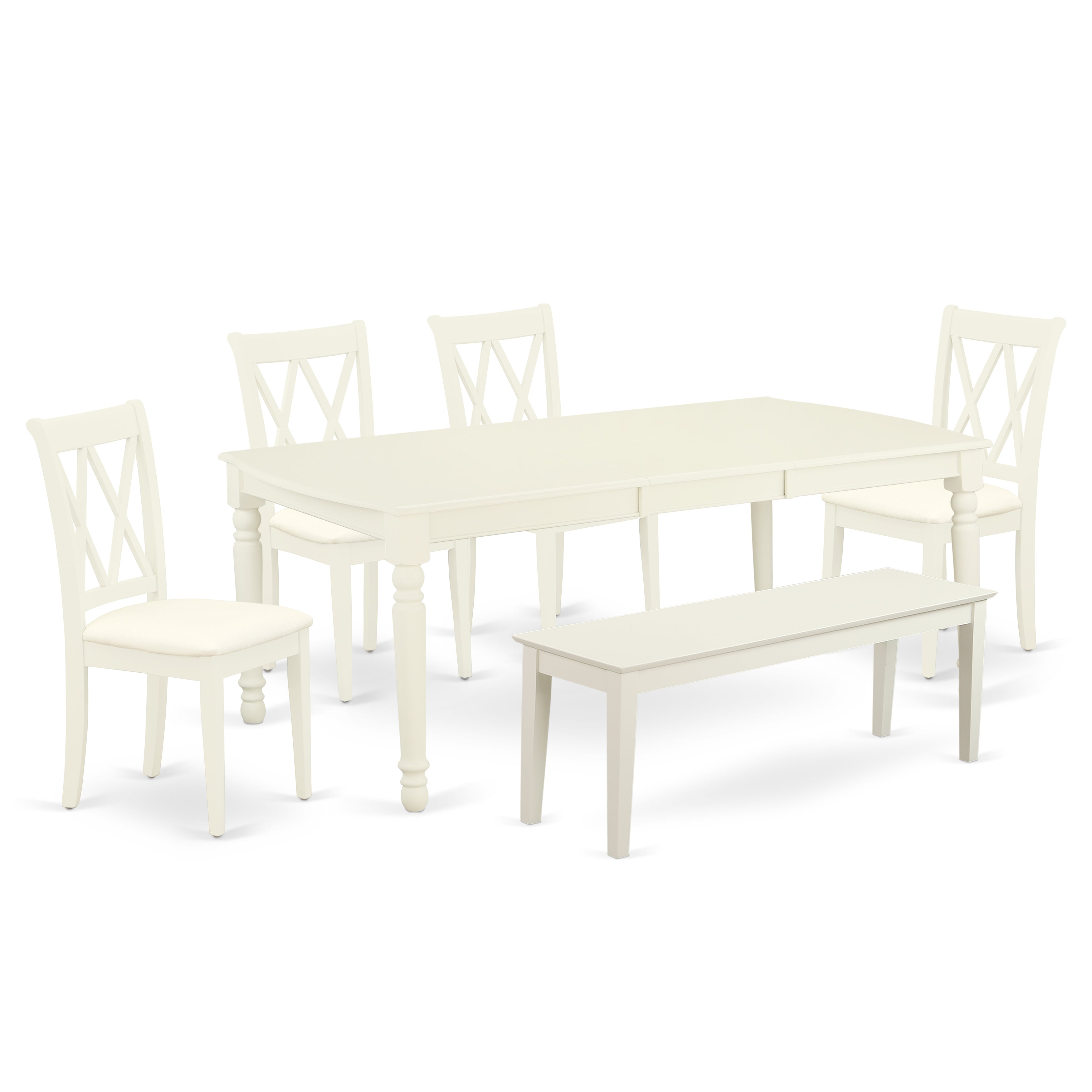 DOCL6-LWH-C 6Pc Dining Set Includes a Rectangle Dinette Table with Butterfly Leaf, Four Double X Back Microfiber Seat Kitchen Chairs and a Table, Linen White Finish