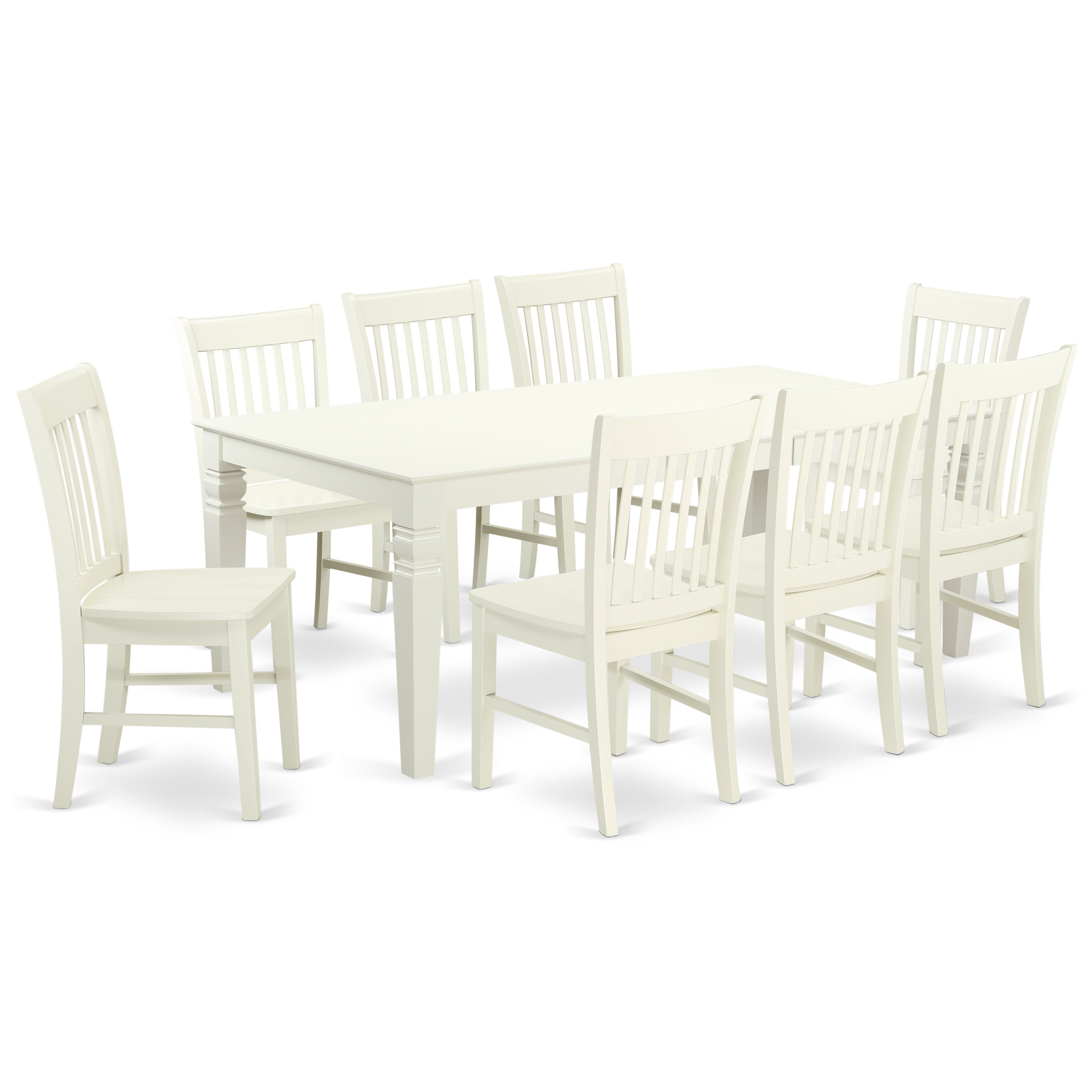 LGNO9-LWH-W 9-Piece Dining Room Set With 1 Logan Kitchen Table And 8 Solid Wood Kitchen Chairs Finished In A Rich Linen White Color.