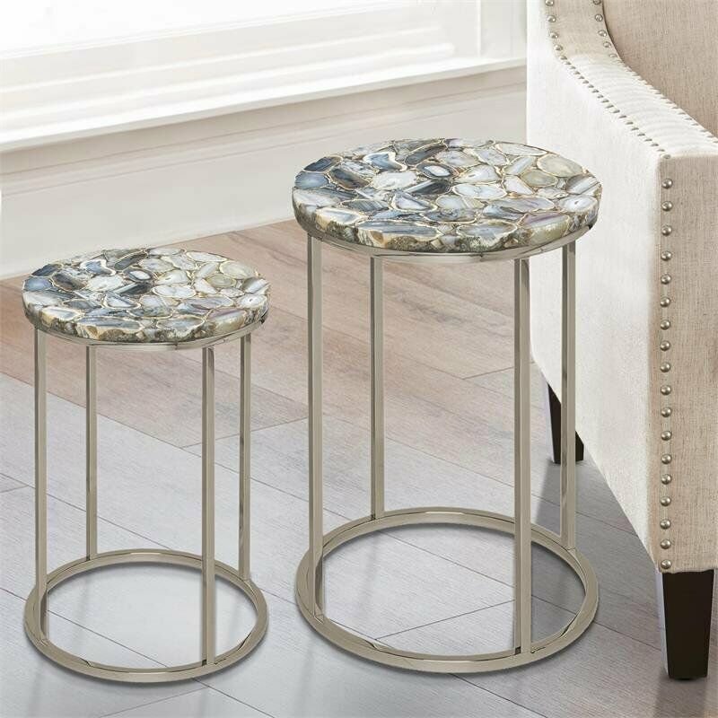 2 Piece Onyx Agate Top Nesting Accent Table Set