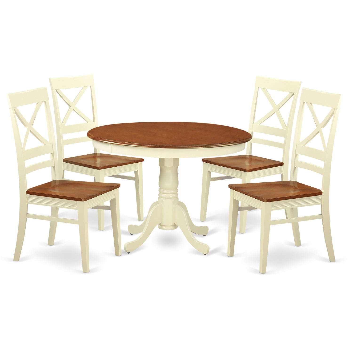 HLQU5-BMK-W 5 Pc set with a Round Table and 4 Leather Kitchen Chairs in Buttermilk and Cherry .