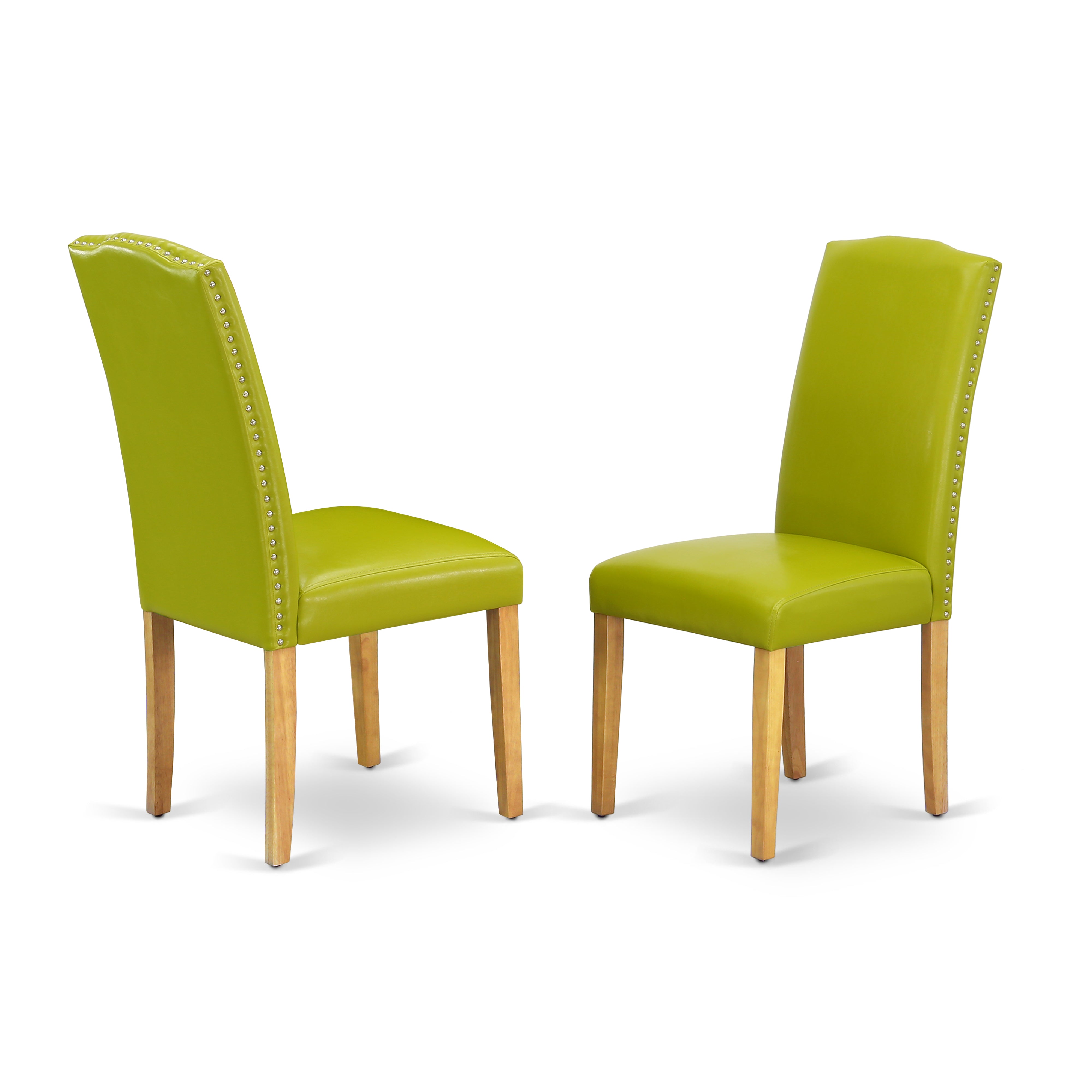 DLEN5-OAK-51 5Pc Round 42" Kitchen Table With Two 9-Inch Drop Leaves And Four Parson Chair With Oak Leg And Pu Leather Color Autumn Green