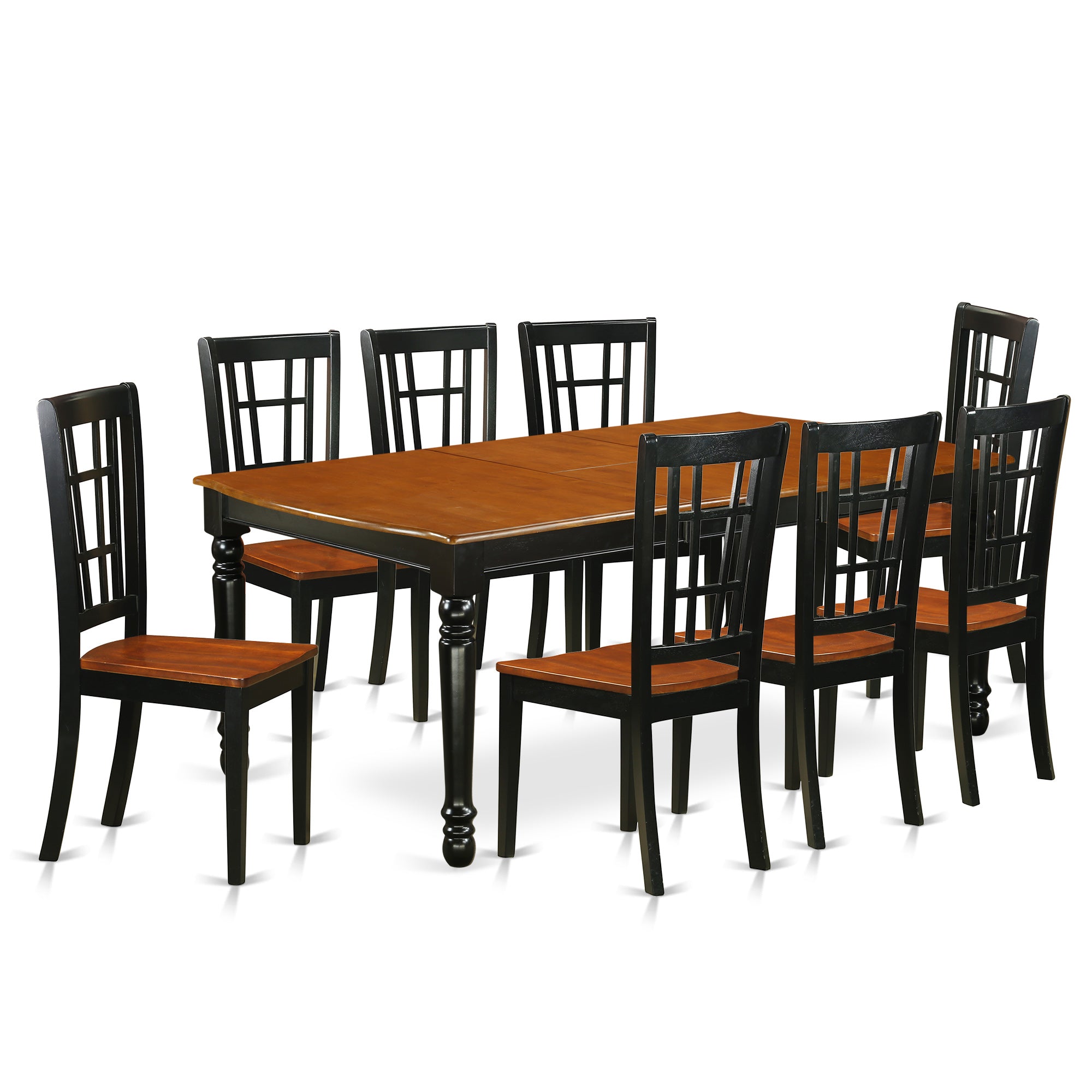 DONI9-BCH-W 9 PC kitchen tables and chair set with one Dover dining table and 8 kitchen chairs in a Black and Cherry Finish