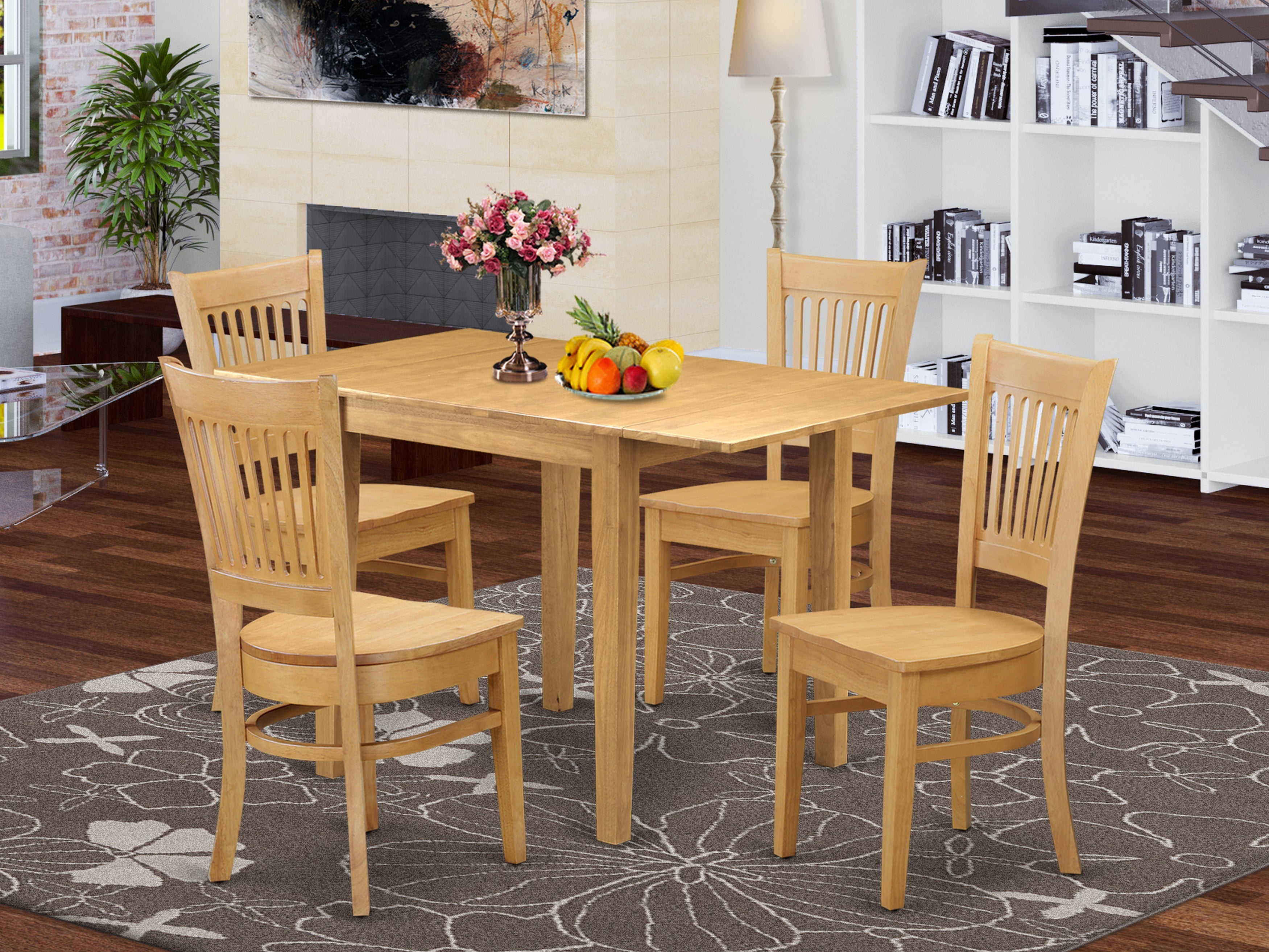 East West Furniture NDVA5-OAK-W, 5Pc Dining Room Table Set Includes a Wood Table and 4 Dinette Chairs with and Slat Back, Oak Finish