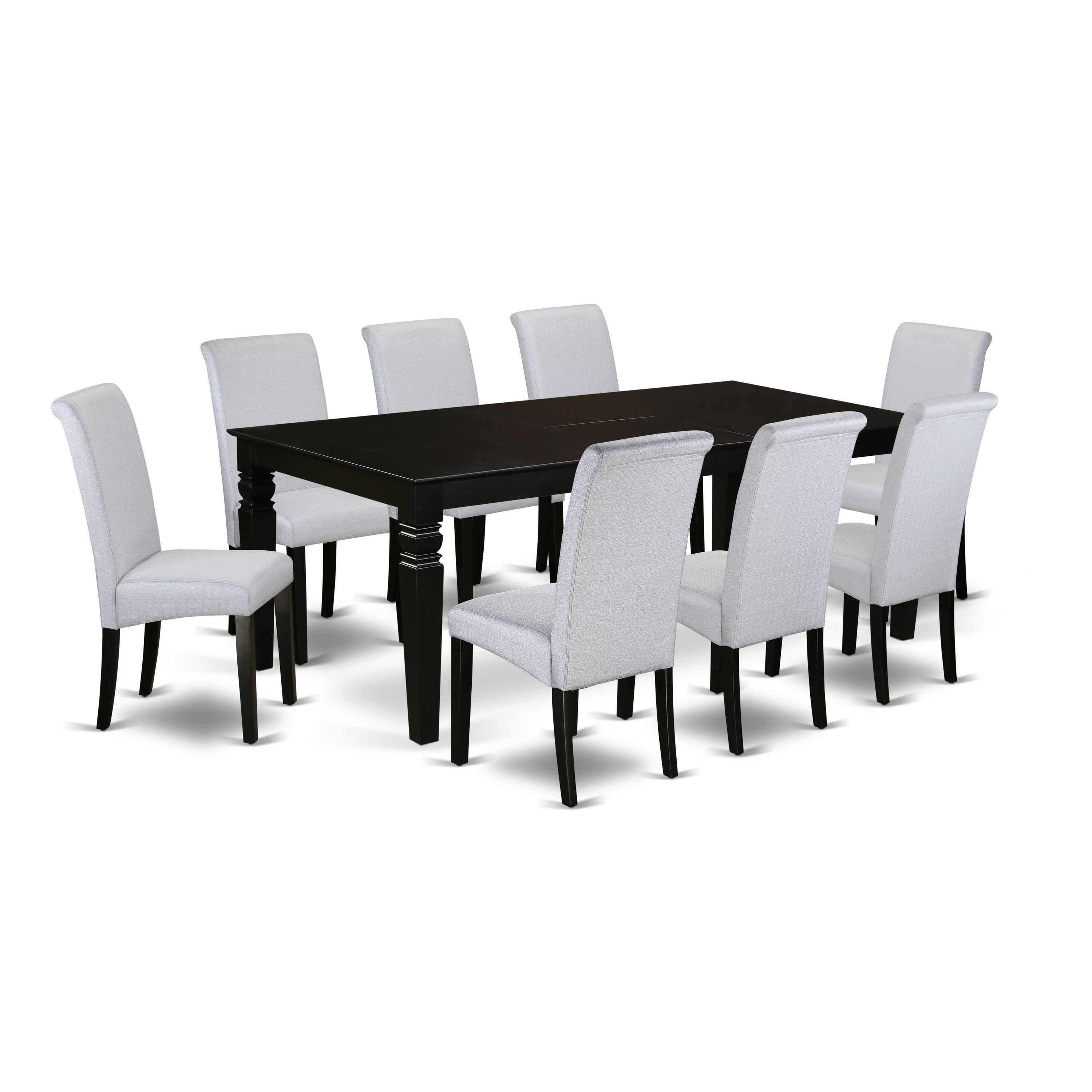 LGBA9-BLK-05 9Pc Dining table with linen grayish blue fabric kitchen chairs with black chair legs