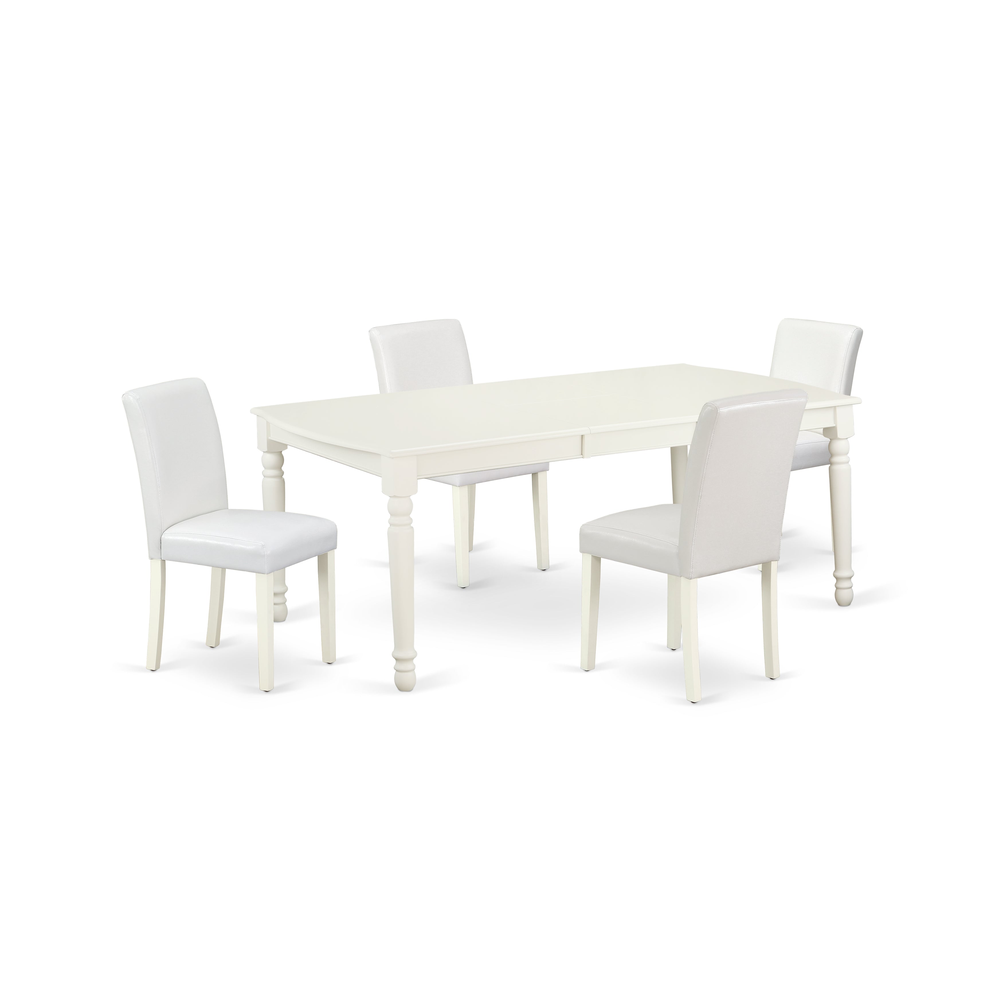 DOAB5-LWH-64 5Pc Rectangular 60/78" Table With 18 In Leaf And Four Parson Chair With Linen White Leg And Pu Leather Color White