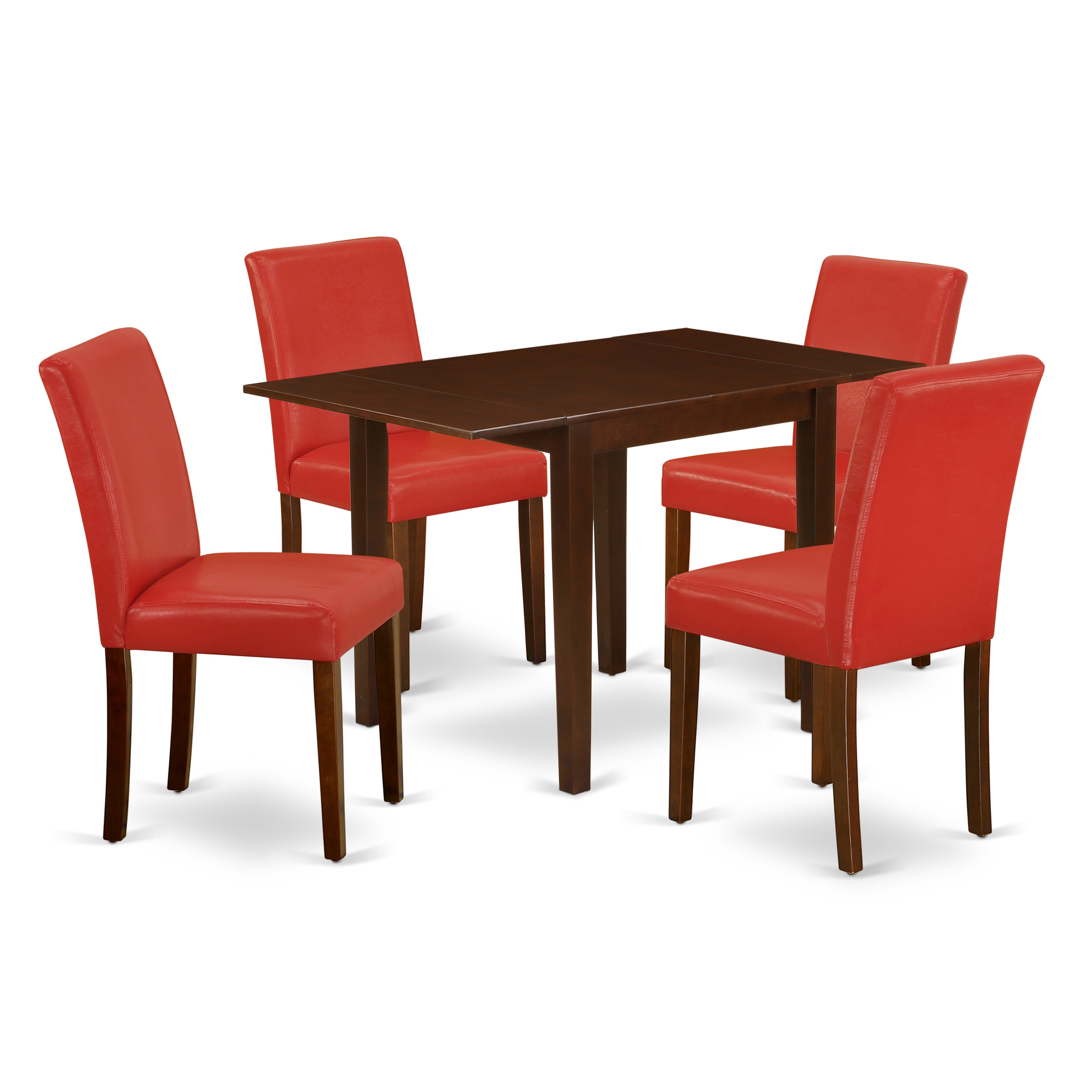 East West Furniture NDAB5-MAH-72 Dinette Set 5 Pc - Four Kitchen Chairs and a Modern Dining Table - Mahogany Finish Hardwood - Firebrick Red Color Pu Leather