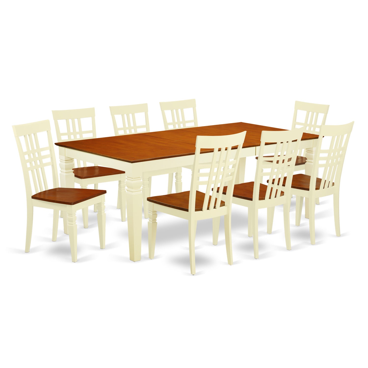 LGLG9-BMK-W 9 PcTable and chair set with a Dining Table and 8 Dining Chairs in Buttermilk and Cherry
