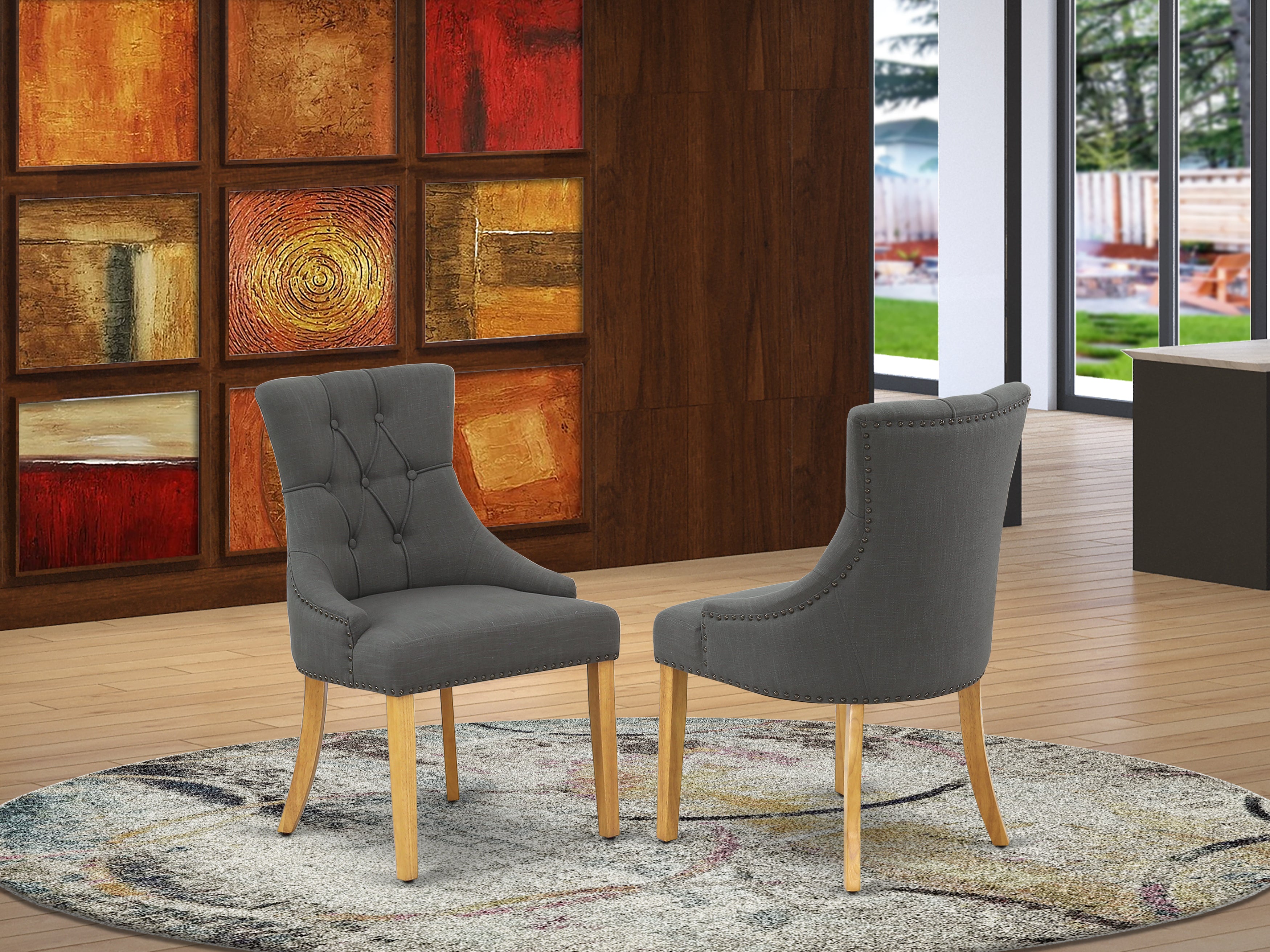 FRP4T20 Friona Parson Chair With Oak Leg And Linen Fabric Dark Gotham Grey