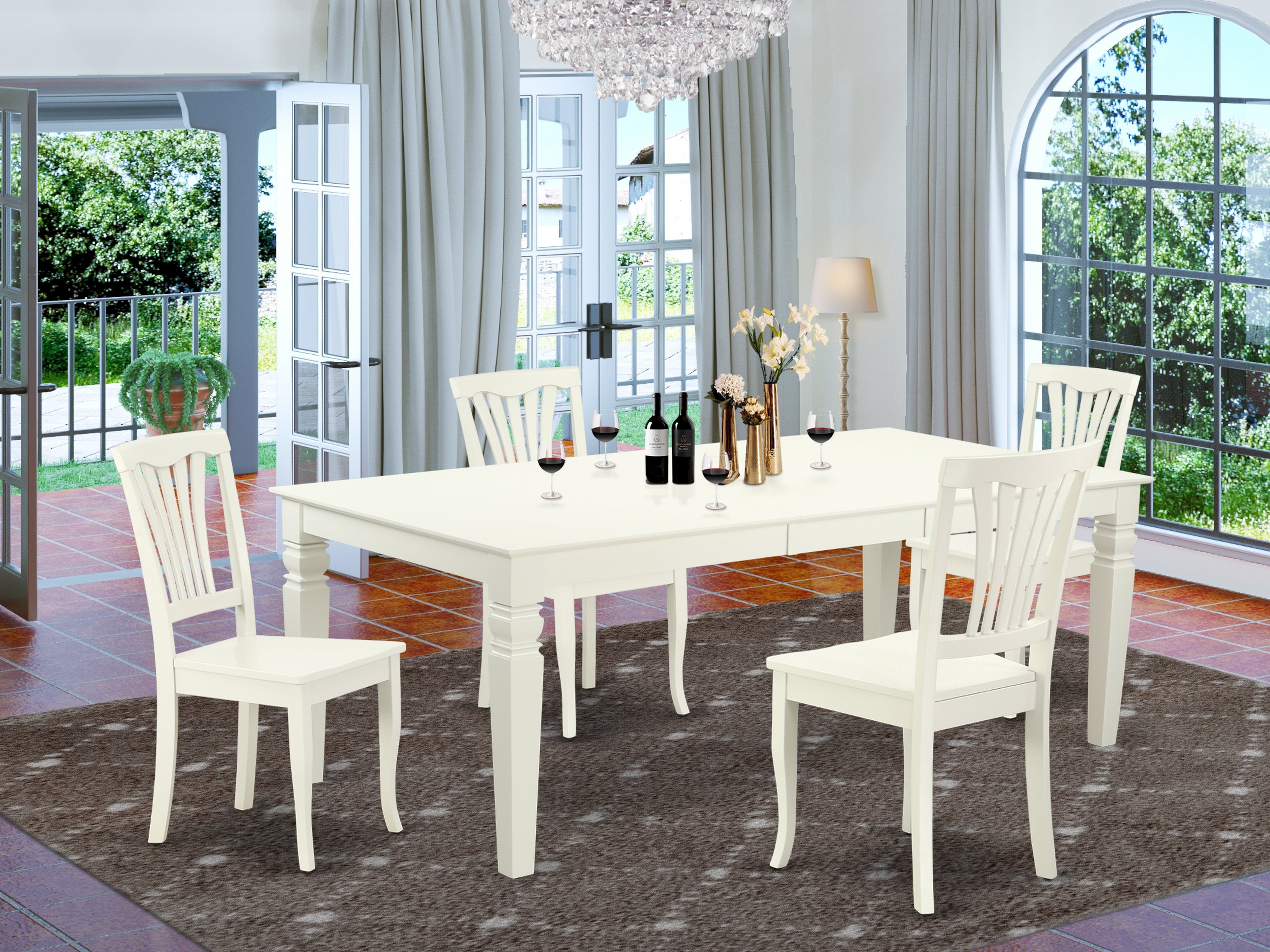 LGAV5-LWH-W 5PC Rectangular 66/84 inch Table with 18 In Leaf and 4 vertical slatted Chairs