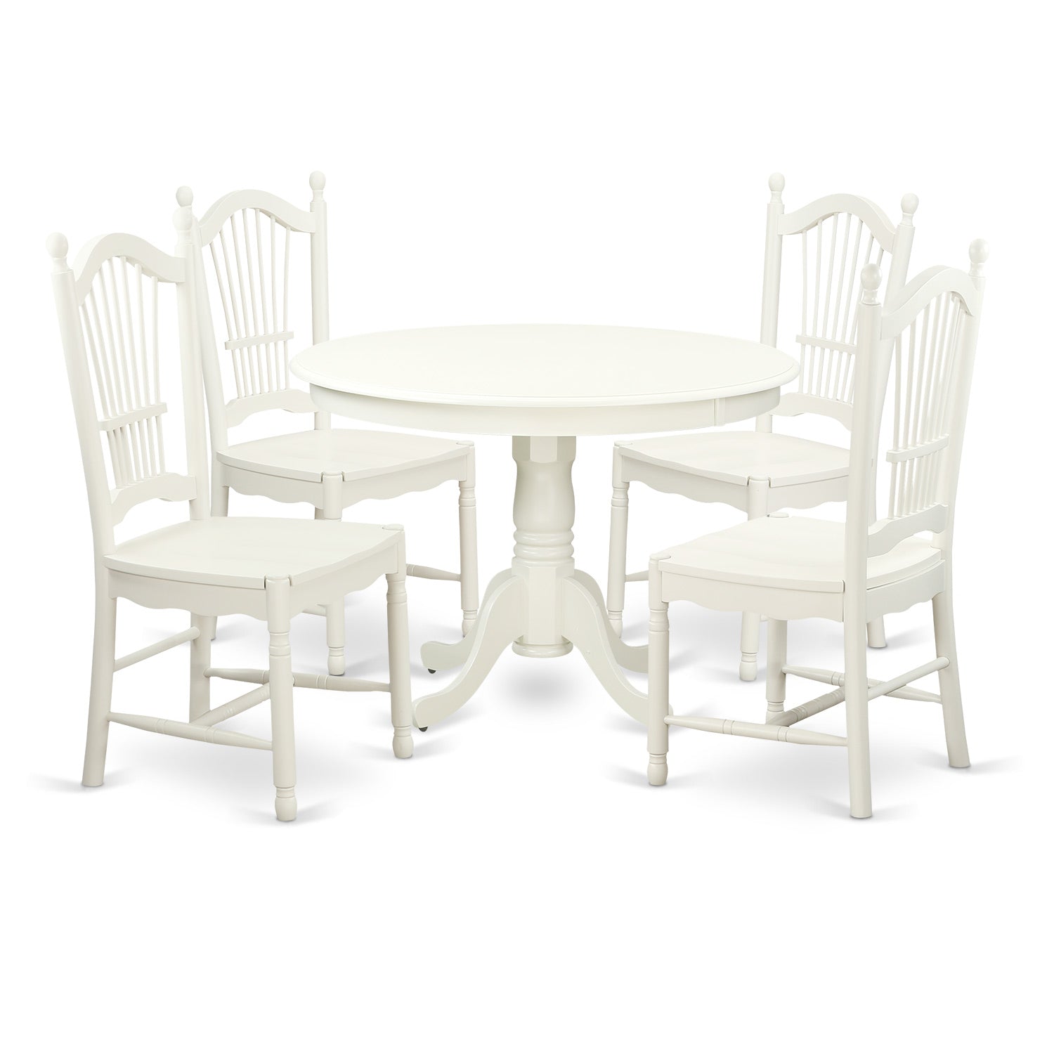 HLDO5-LWH-W 5 Pc set with a Round Dinette Table and 4 Wood Dinette Chairs in Linen White
