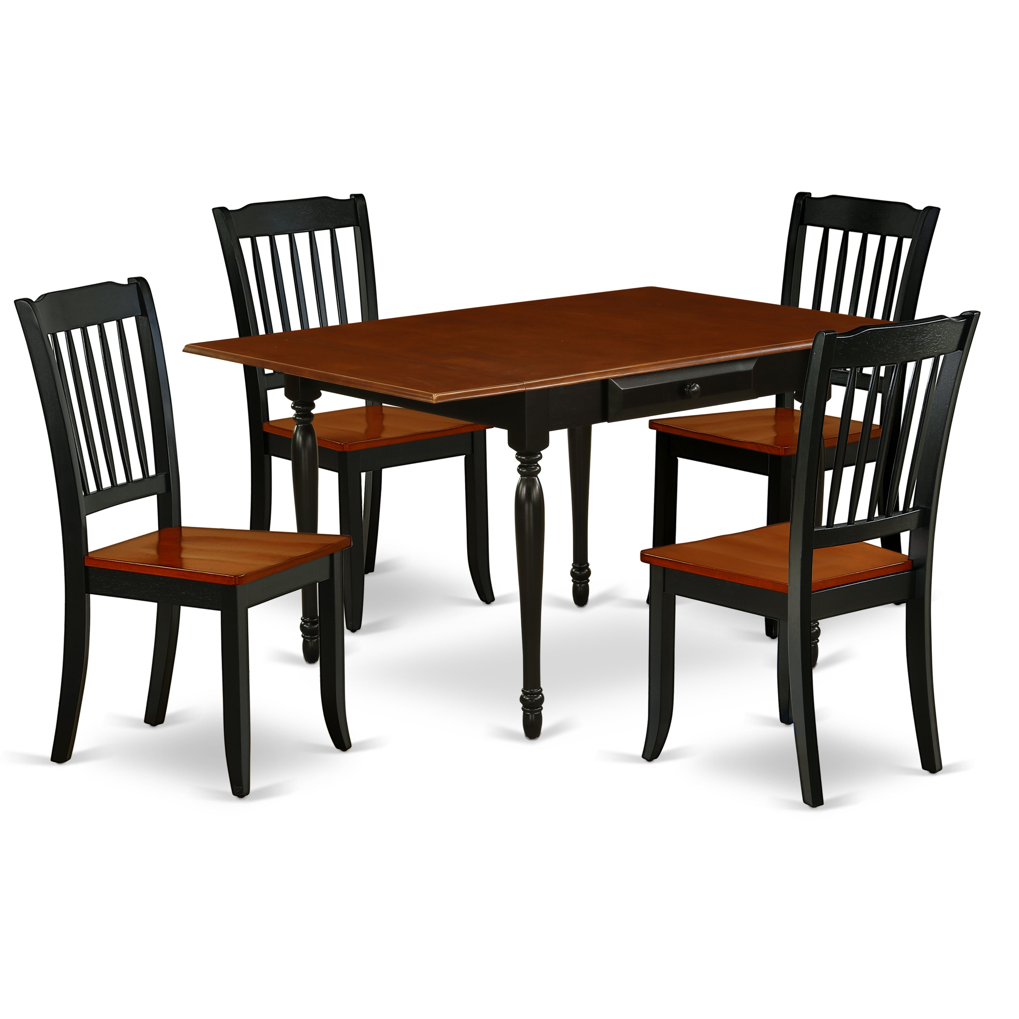 East West Furniture MZDA5-BCH-W 5Pc Kitchen Set Offers a Dining Room Table and 4 Wood Dining Chairs with Wooden Seat, Drop Leaf Table with Slat Back Chairs, Black and Cherry Finish