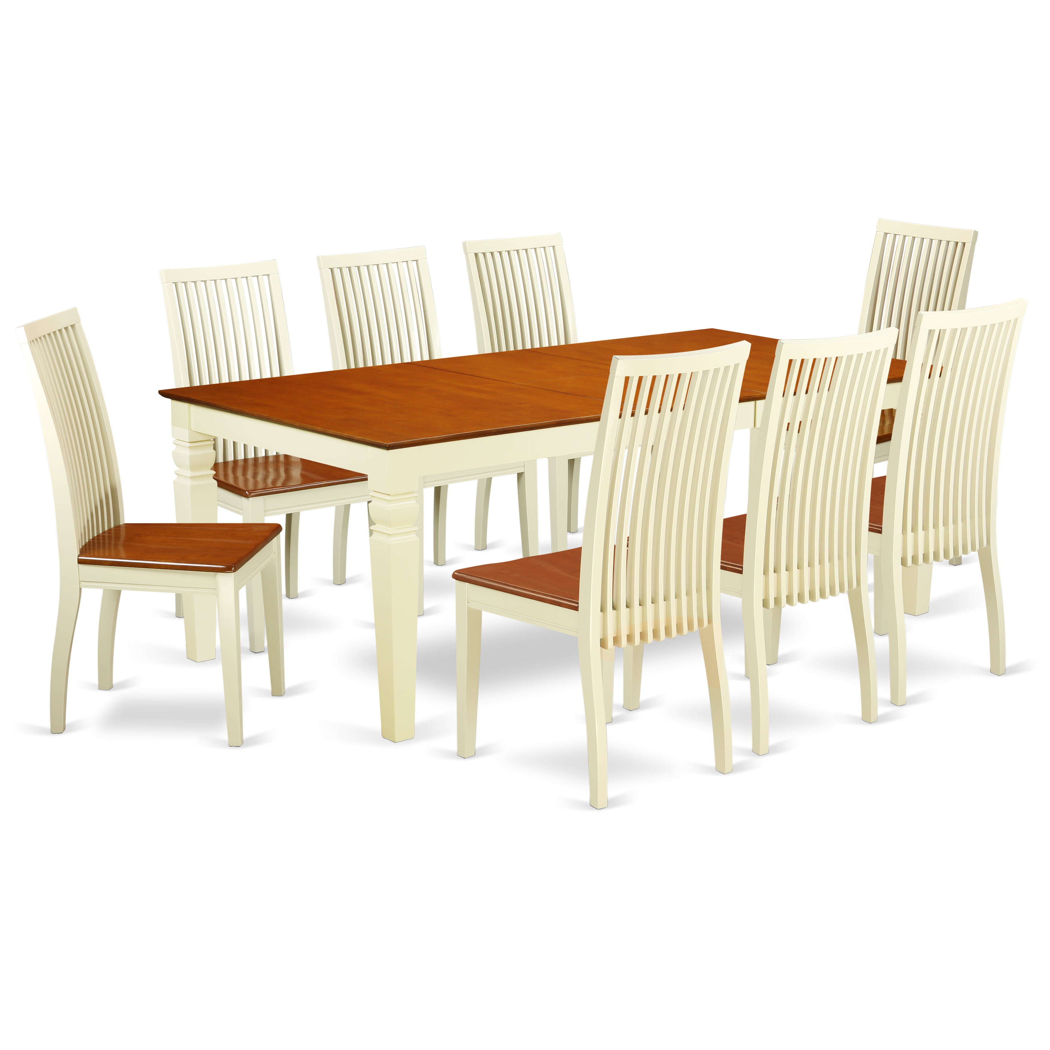LGIP9-BMK-W 9-Piece Dining Room Set With 1 Logan Kitchen Table And 8 Solid Wood Kitchen Chairs Finished In A Rich Buttermilk and Cherry Color.