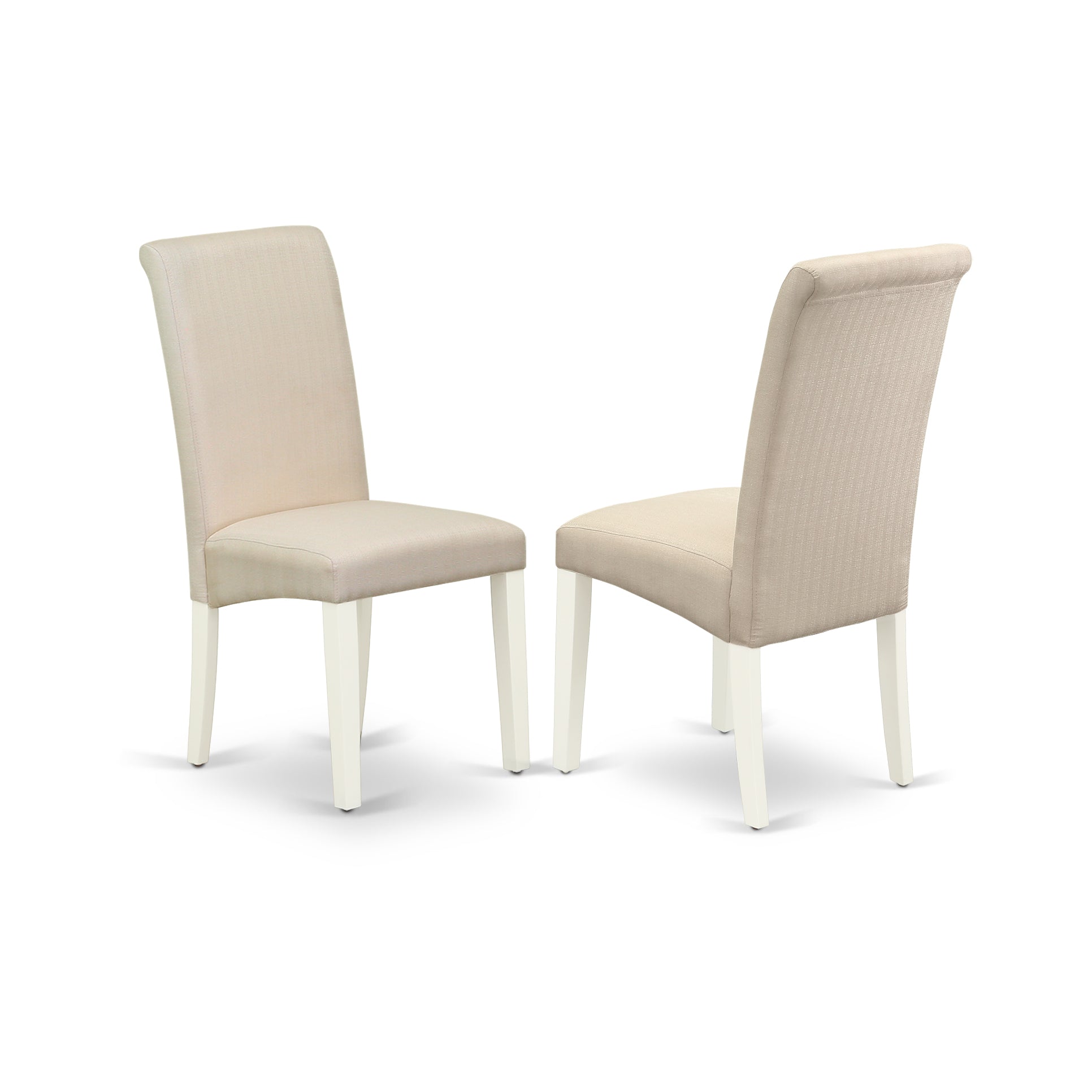 DLBA3-WHI-01 3Pc Dinette Set Includes a Small Rounded Kitchen Table with Drop Leaves and Two Parson Chairs with Cream Fabric, White Finish