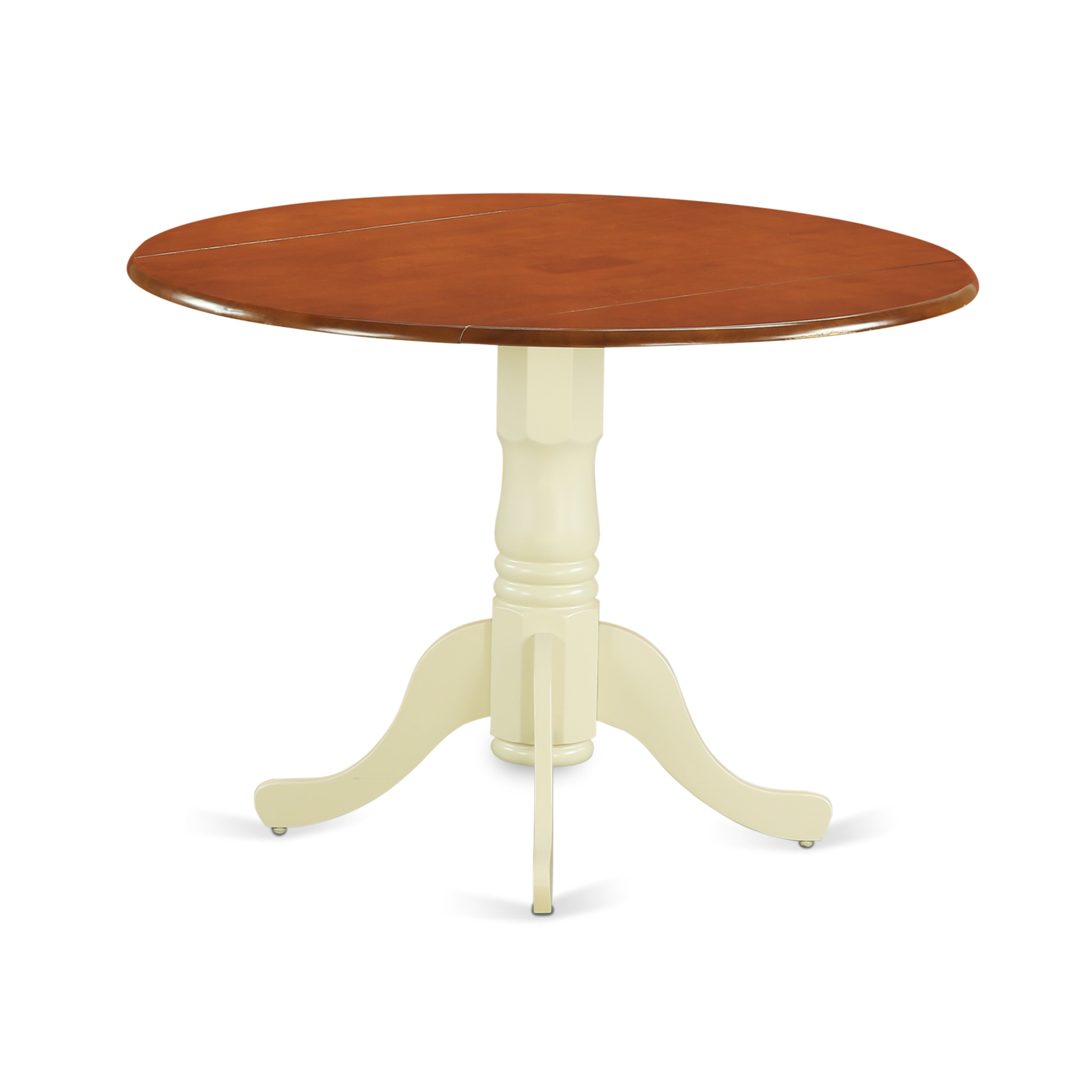 DLT-BMK-TP Dublin Round Table with two 9" Drop Leaves in Buttermilk & Cherry Finish