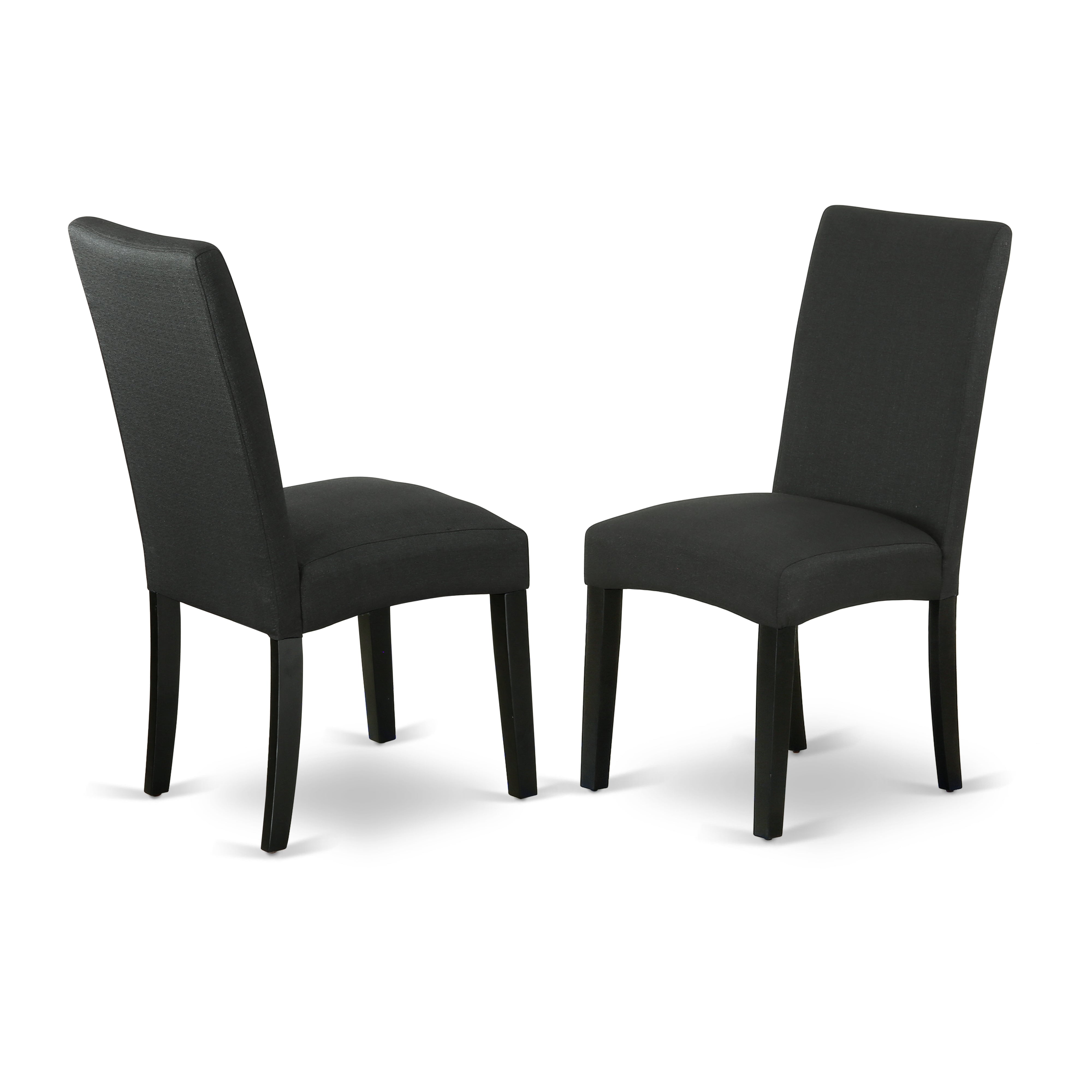 DUDR7-BLK-24 7Pc Rectangular 60 Inch Dining Table And Six Parson Chair With Black Finish Leg And Linen Fabric- Black Color