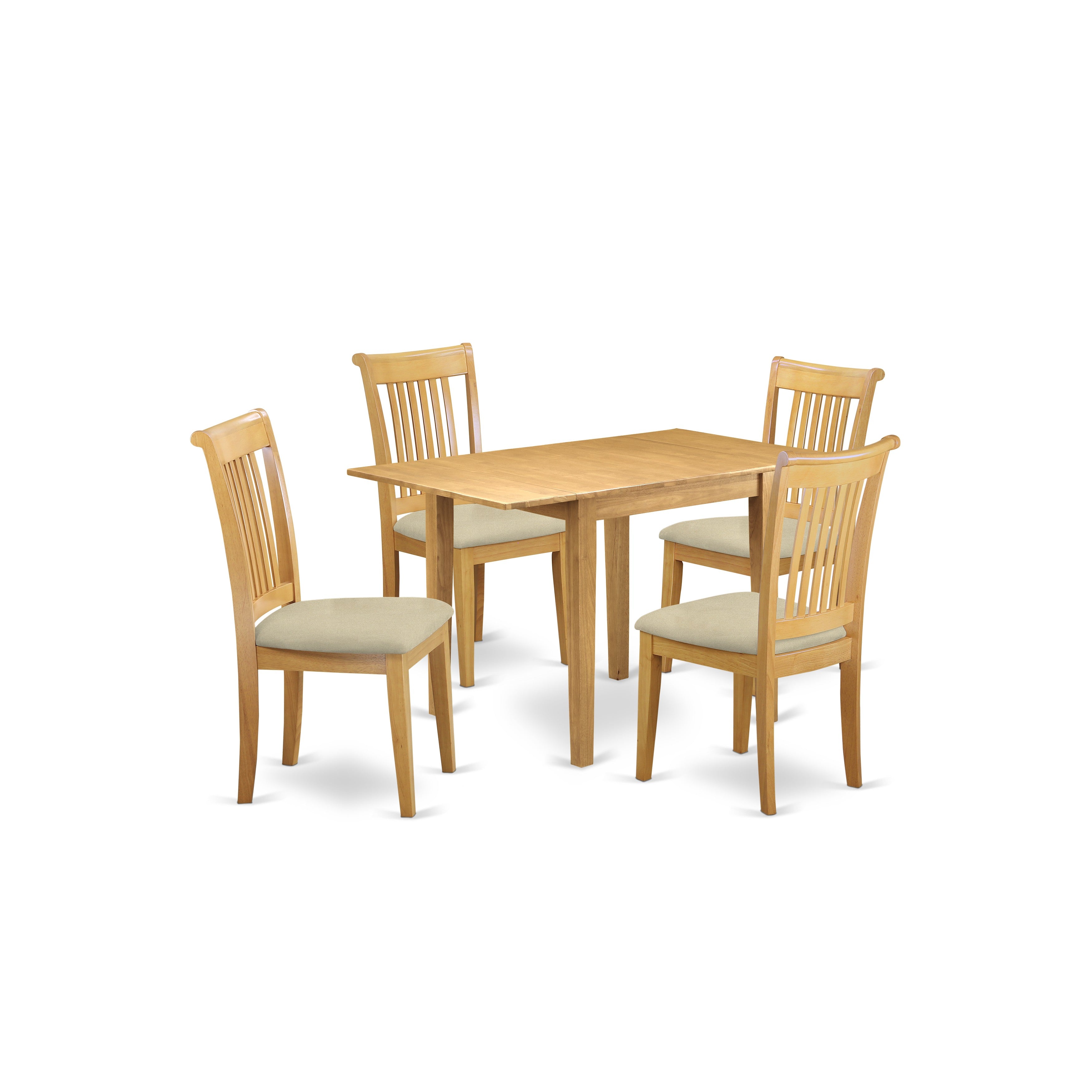 East West Furniture NDPO5-OAK-C, 5Pc Kitchen Set Includes a Dining Table and 4 Dining Chairs with Microfiber Upholstery Seat and Slat Back, Oak Finish