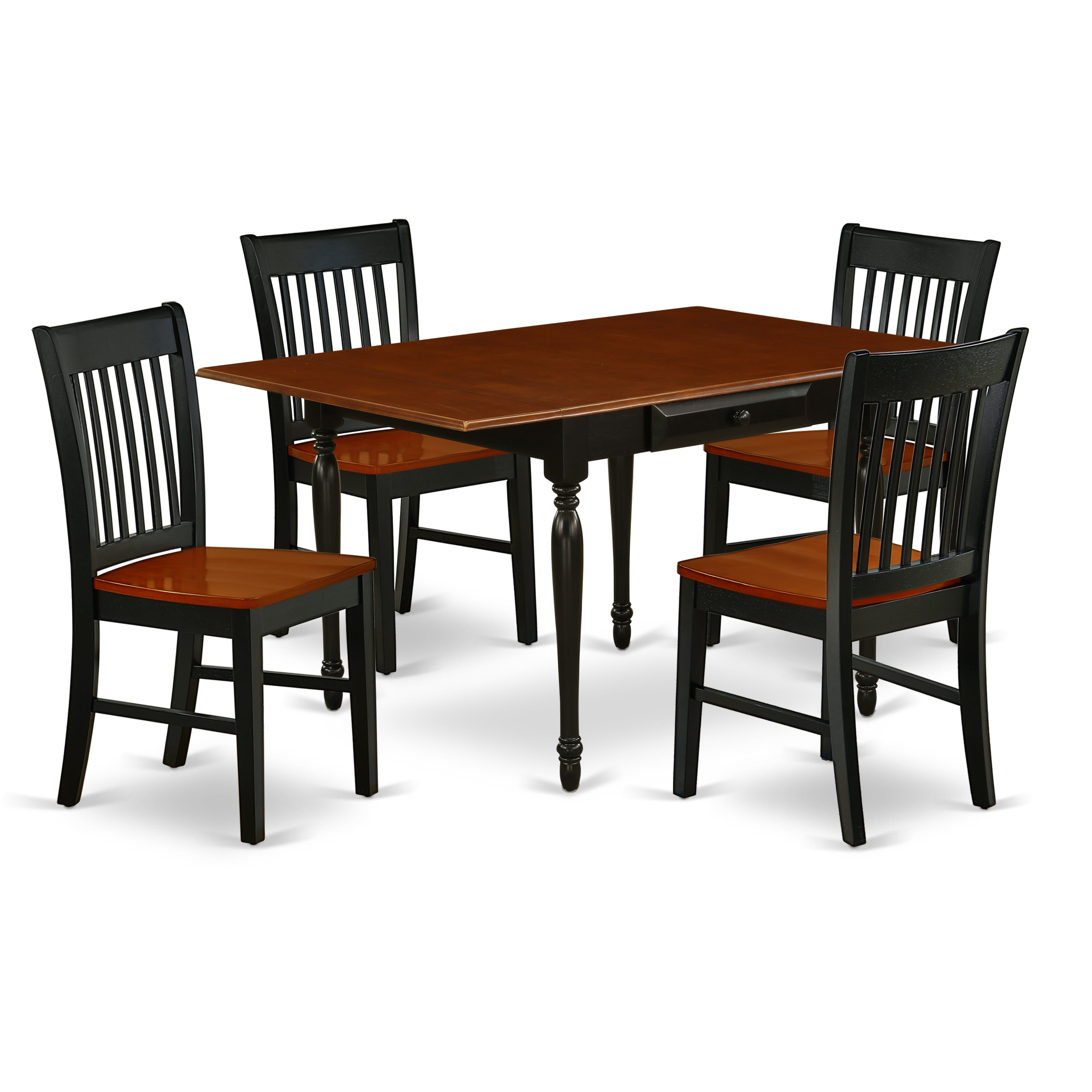 East West Furniture MZNO5-BCH-W 5 Pieces Dining Room set - Durable Two 9-Inch Drop Down Leaves Hardwood Wood Dining Table and 4 Real Wood Seat Kitchen Chairs, Black and Cherry Finish