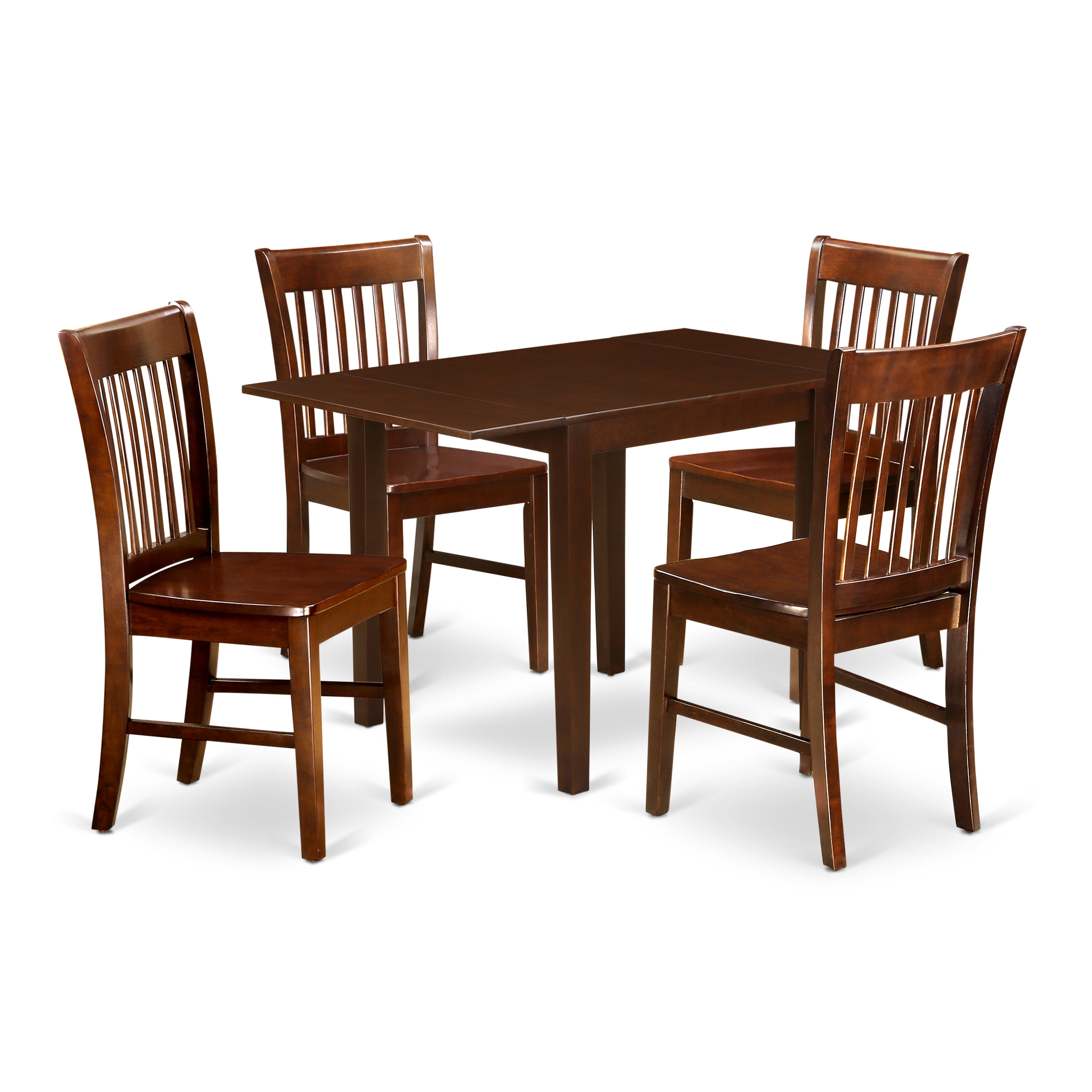 East West Furniture NDNO5-MAH-W 5Pc Dinette Set for Small Spaces Includes a Small Dining Table and 4 Wooden Dining Chairs with Hard Wood Seat and Slat back, Mahogany Finish