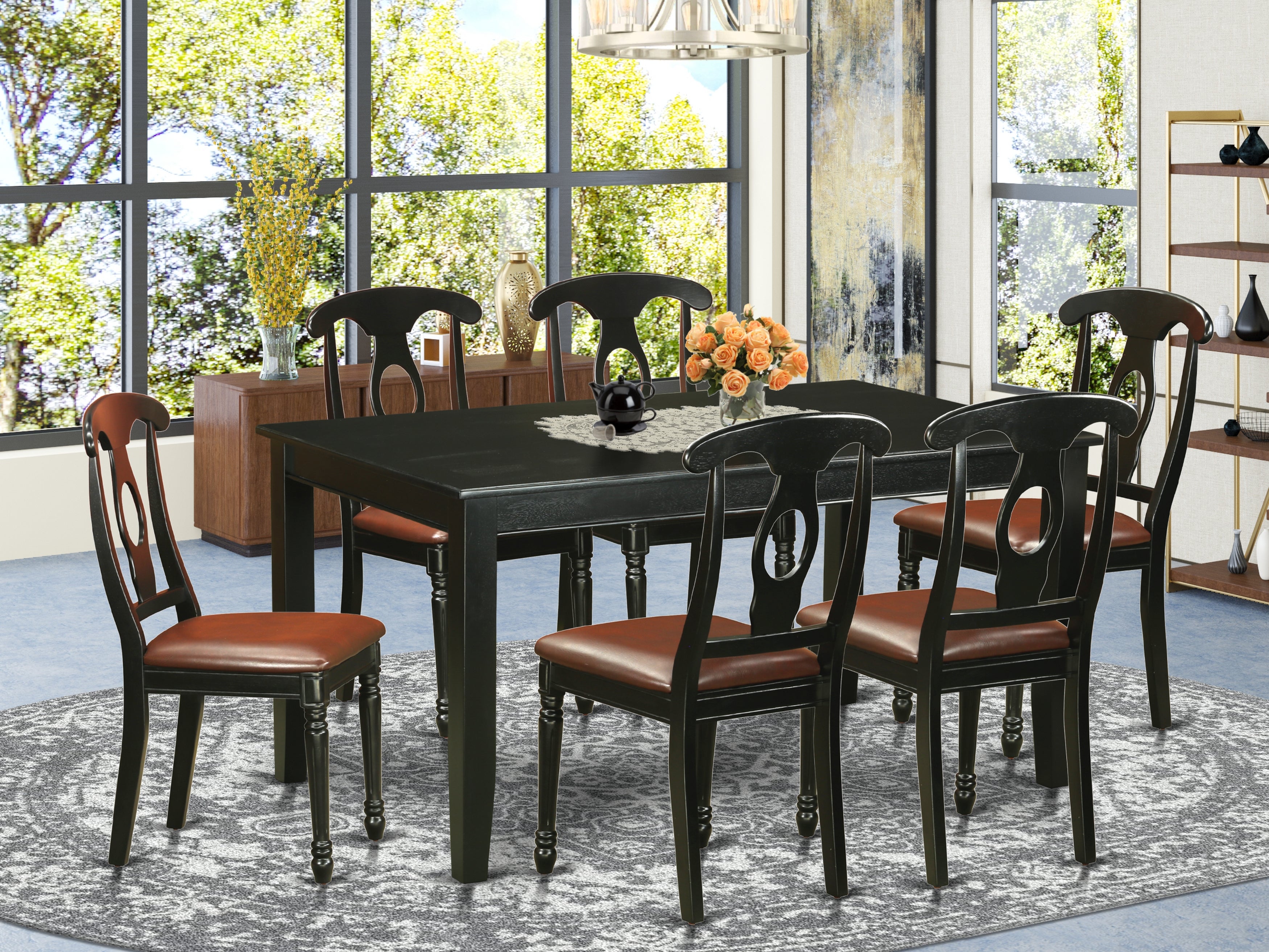 DUKE7-BLK-LC 7 Pcs Dining room sets -Small Kitchen Table and 6 Dining Chairs
