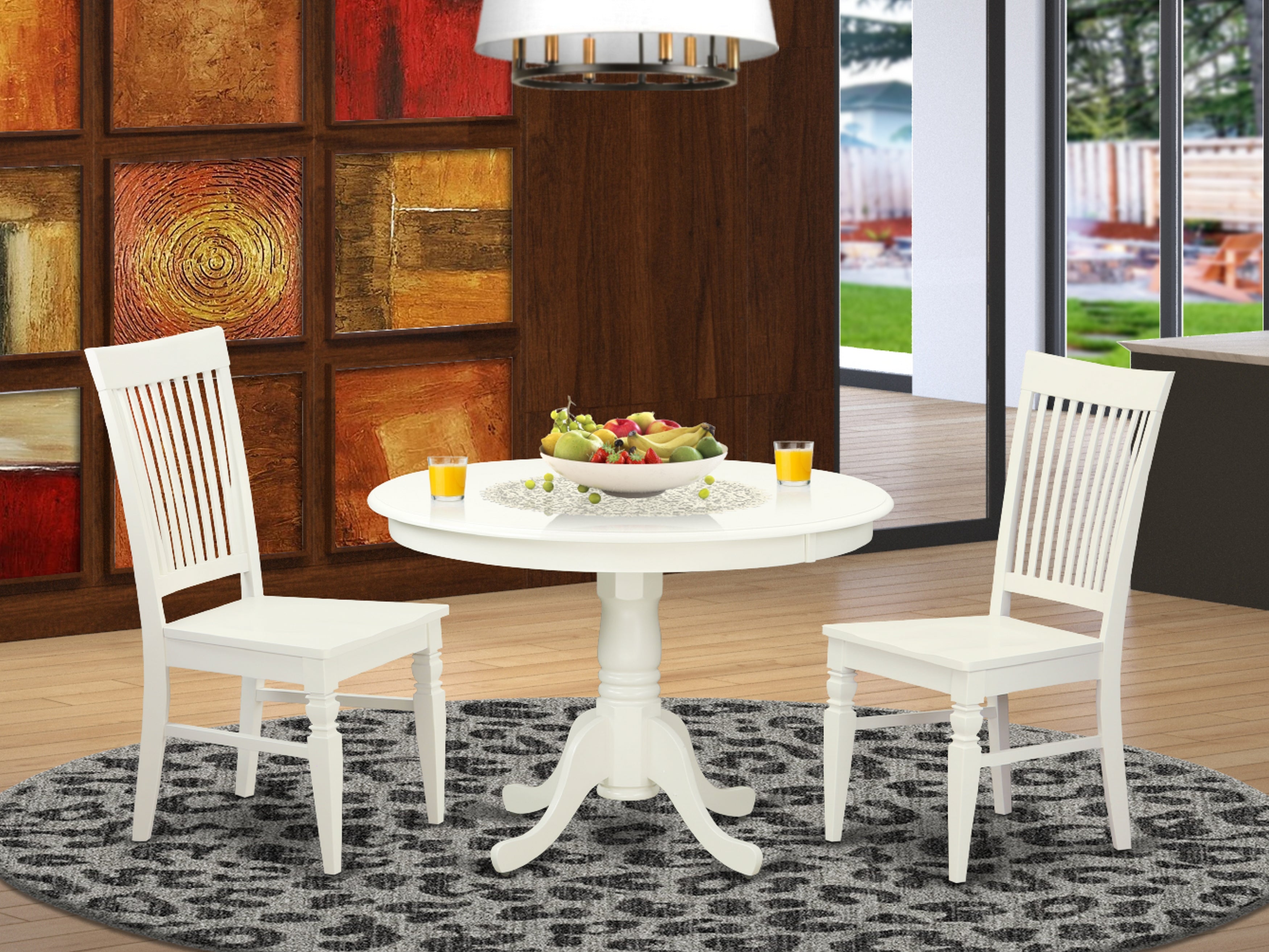 HLWE3-LWH-W 3 Pc set with a Round Dinette Table and 2 Leather Kitchen Chairs in Linen White