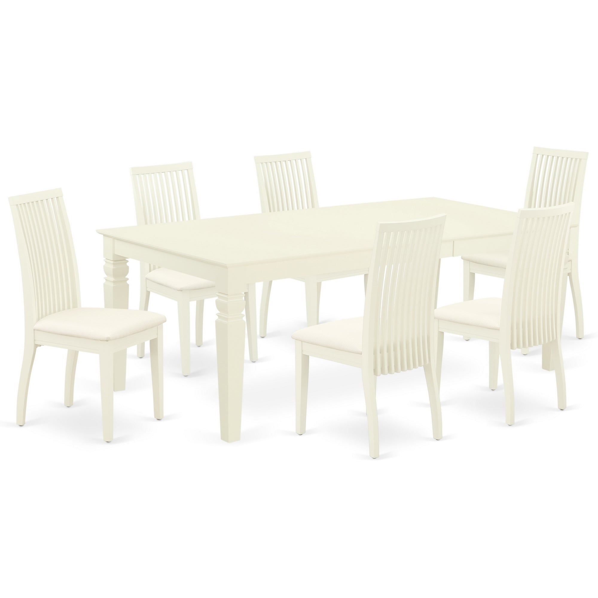 LGIP7-LWH-C 7Pc Dinette Set Includes a Rectangular Kitchen Table with Butterfly Leaf and Six Microfiber Seat Dining Chairs, Linen White Finish