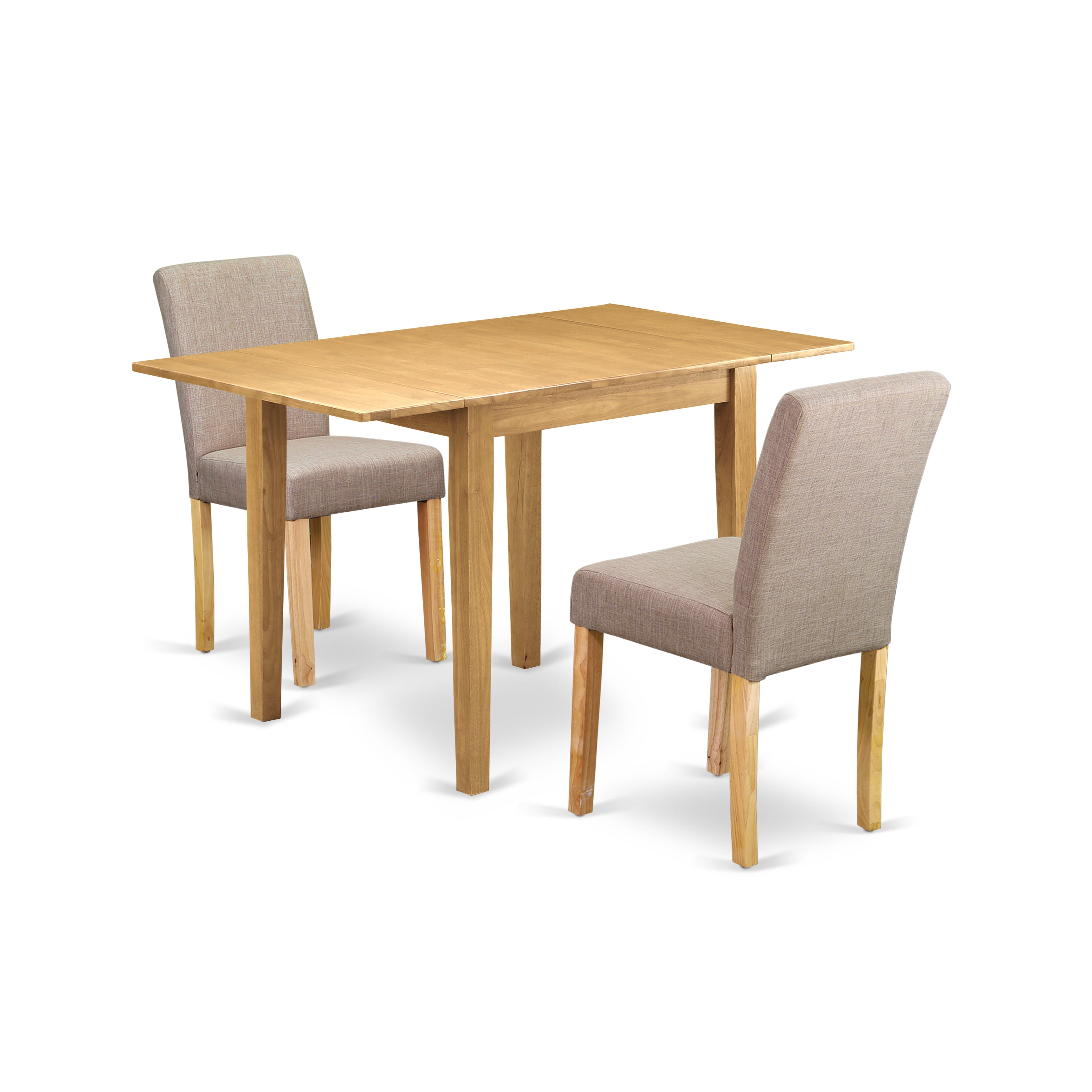 East West Furniture NDAB3-OAK-04 Dining Table Set 3 Pc - Two Dining Room Chairs and a Modern Dining Table - Oak Finish Wood - Light Fawn Color Linen Fabric