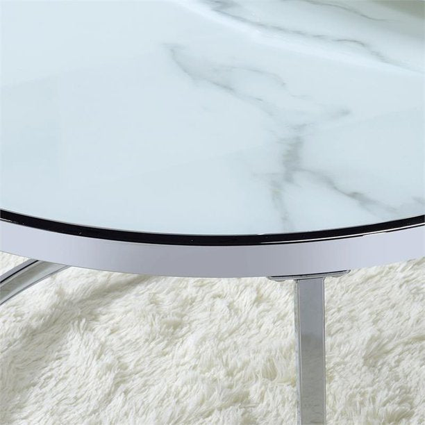 Steve Silver Rayne Faux Marble Glass Top Round End Table