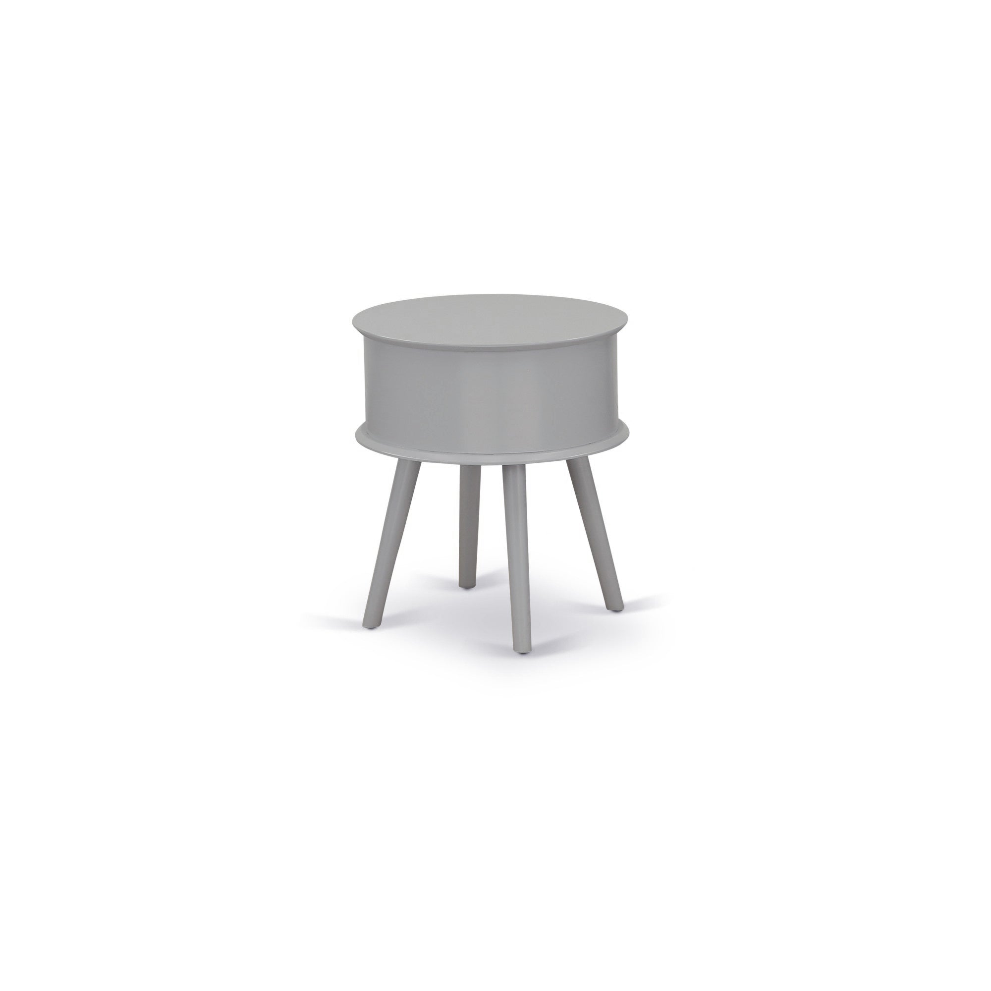 Gordon Round Night Stand End Table With Drawer in Urban Gray Finish