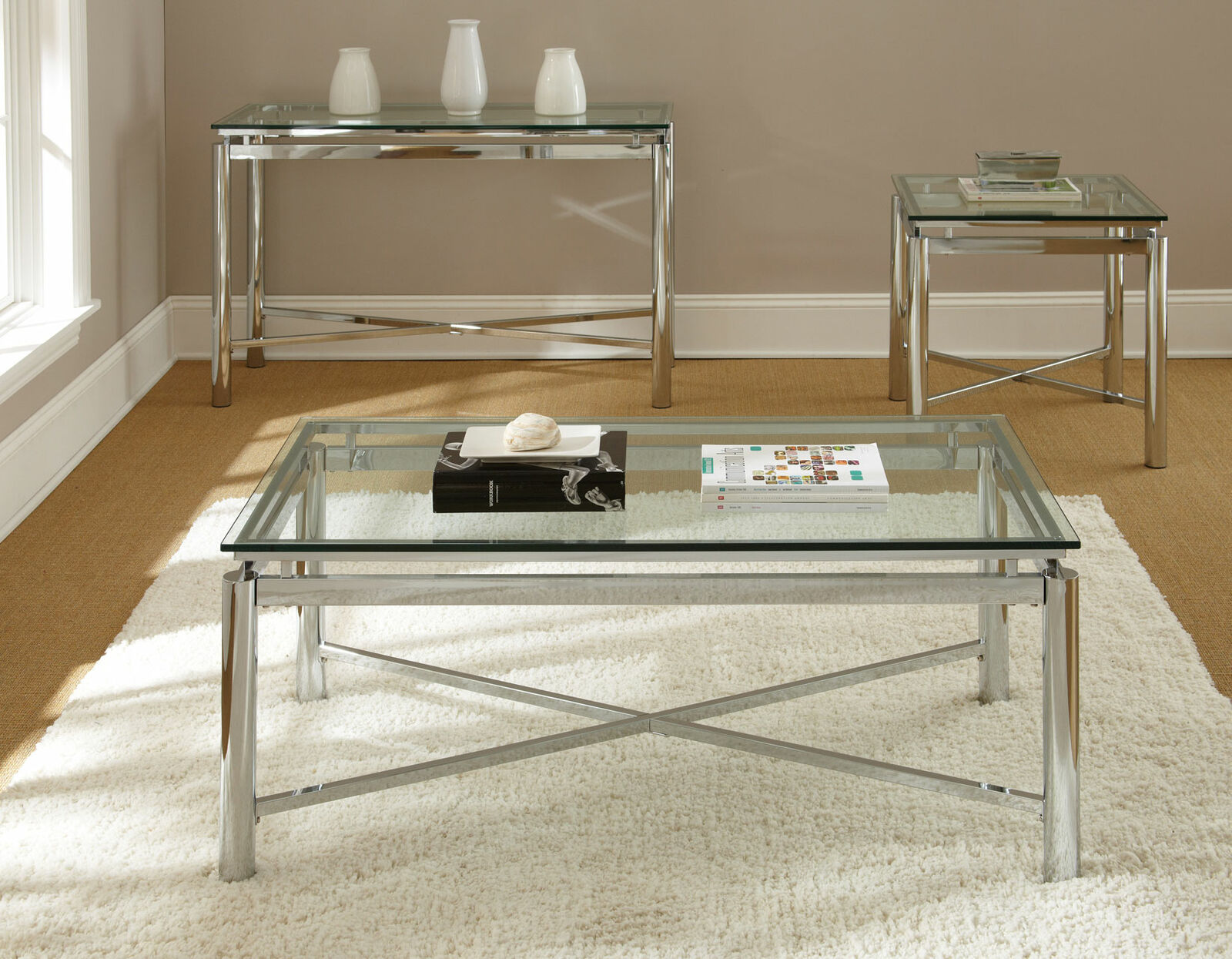 Nova Contemporary Glass Top and Chrome Base Cocktail Coffee Table