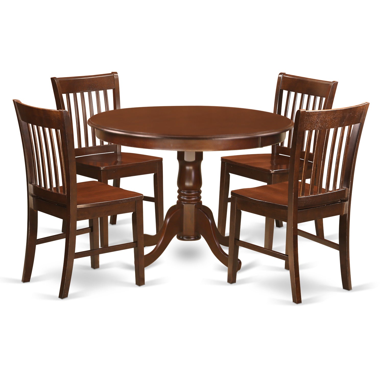 HLNO5-MAH-W 5 Pc set with a Round Small Table and 4 Wood Dinette Chairs in Mahogany